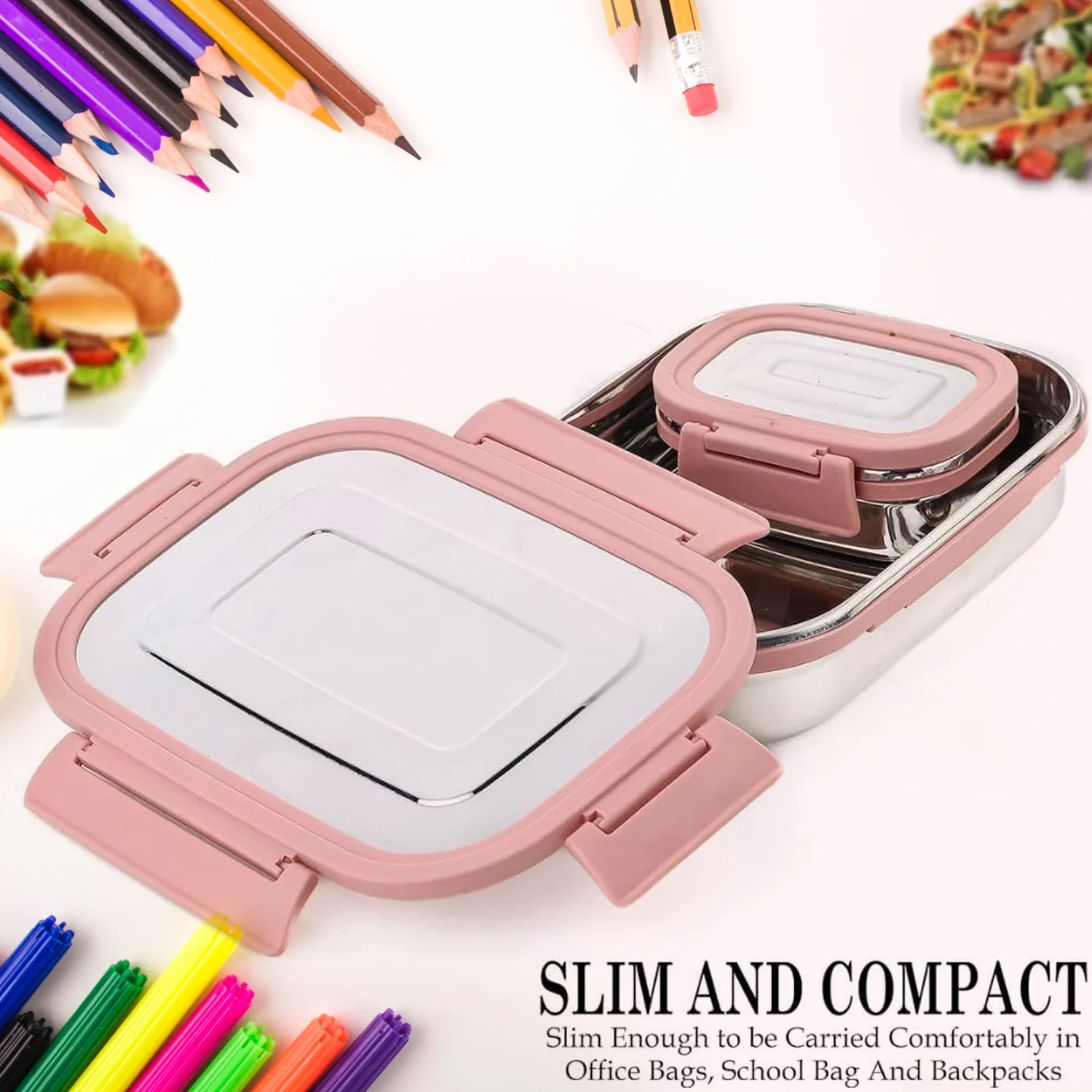 Stainless Steel Leak Proof Air Tight Lunch Boxes (900ML+200ML Approx / 2 Pc Set) - Image 6