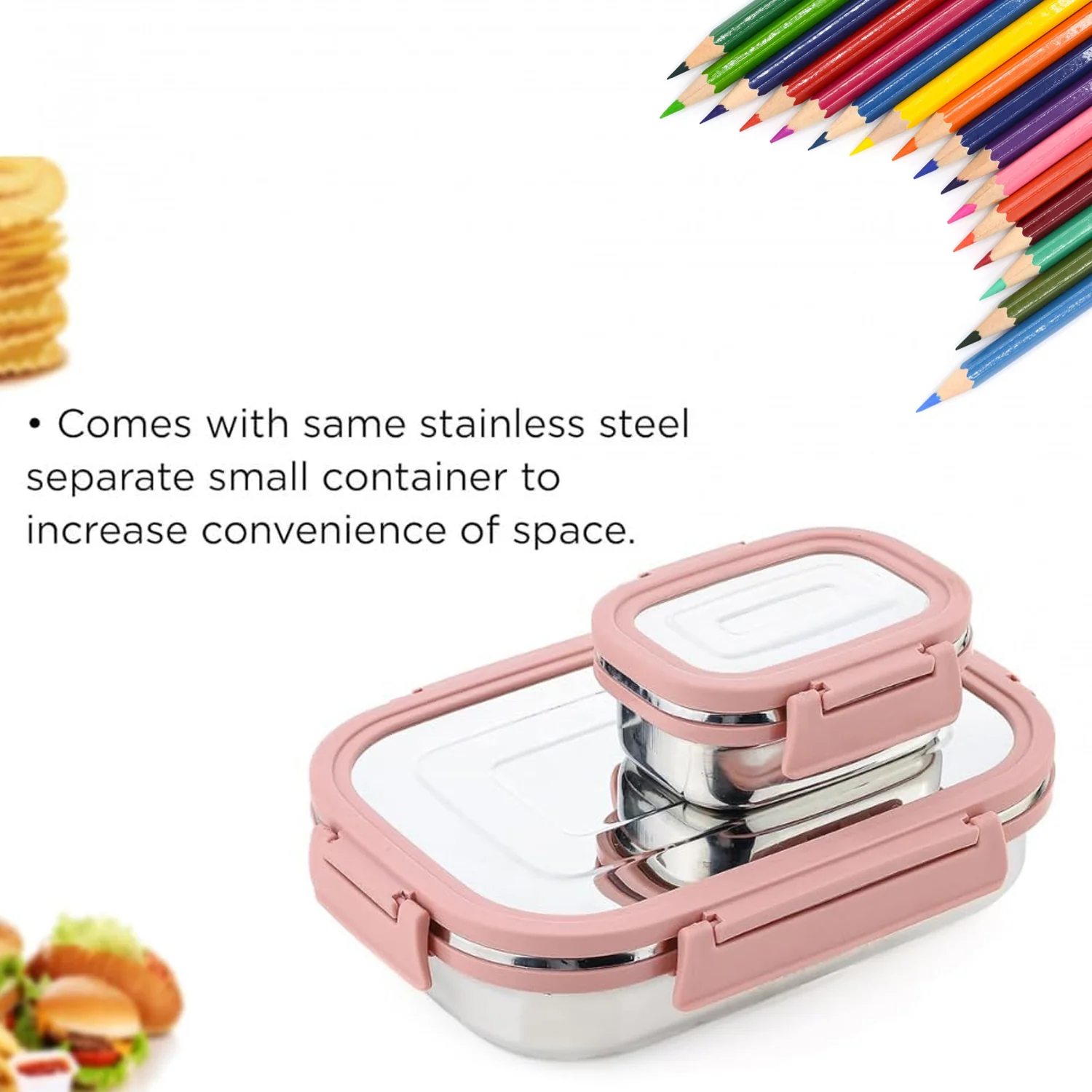 Stainless Steel Leak Proof Air Tight Lunch Boxes (900ML+200ML Approx / 2 Pc Set) - Image 7