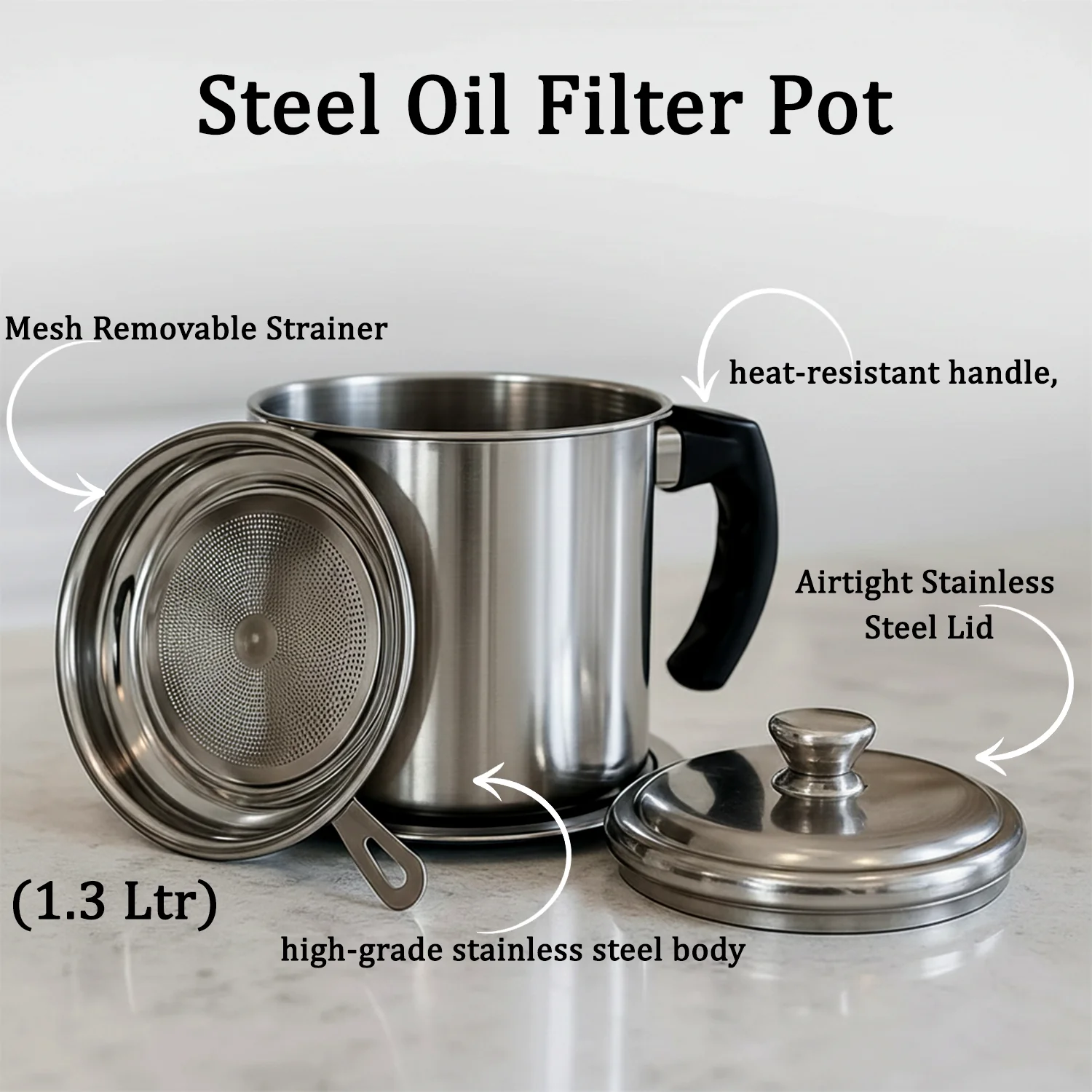Premium Stainless Steel Oil Filter Pot (1.3 Ltr) - Image 4
