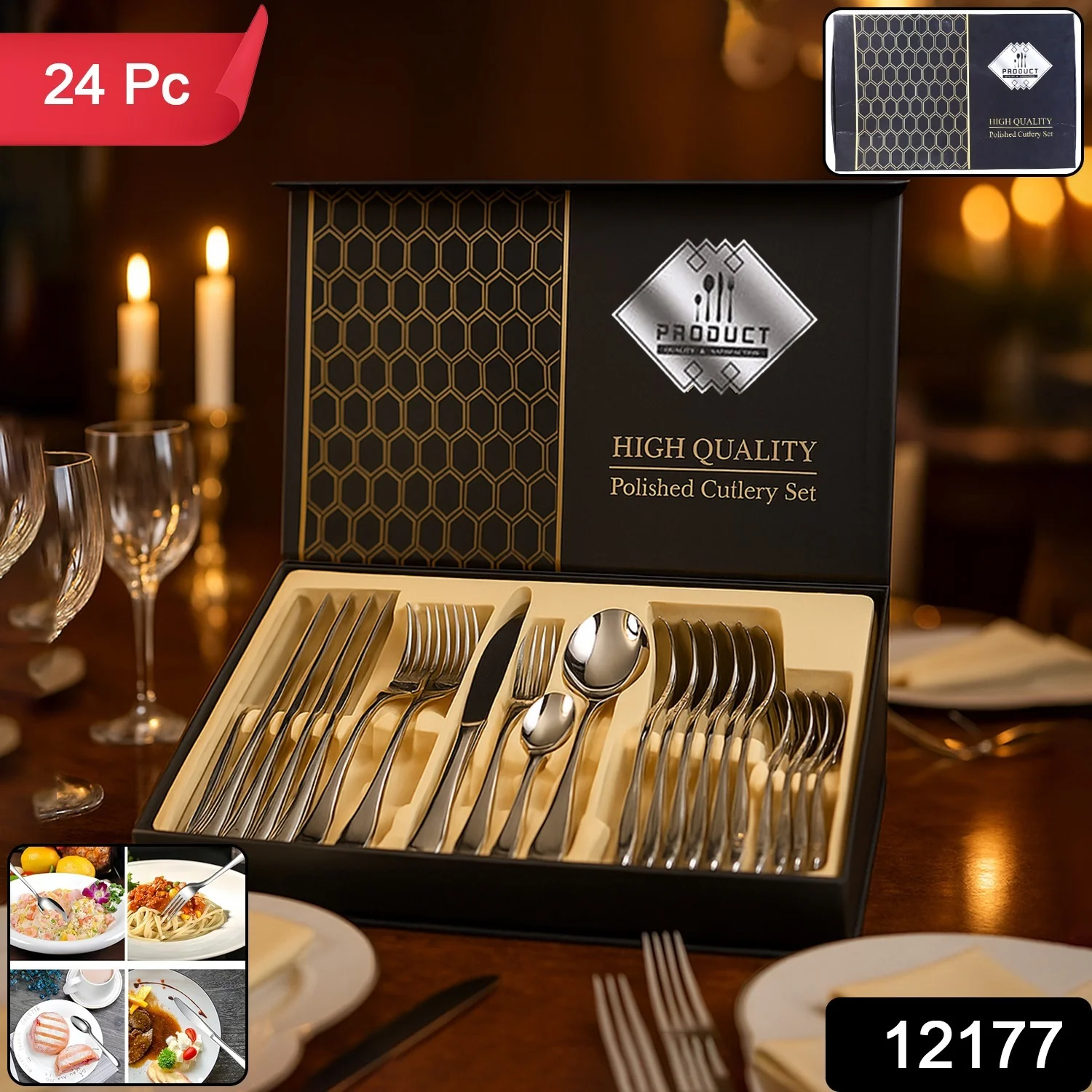 Premium Stainless Steel Polished Cutlery Set (24 Pc) - Image 2