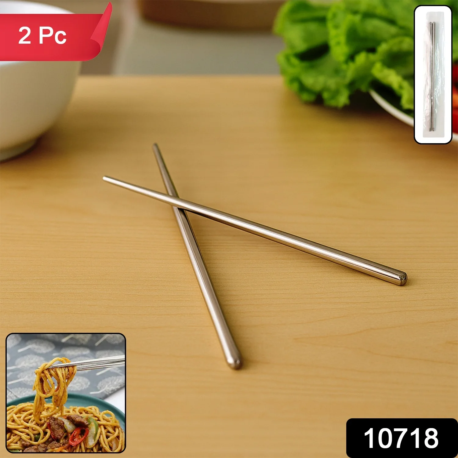 Premium Stainless Steel Reusable Chopsticks (2 Pc) - Image 2