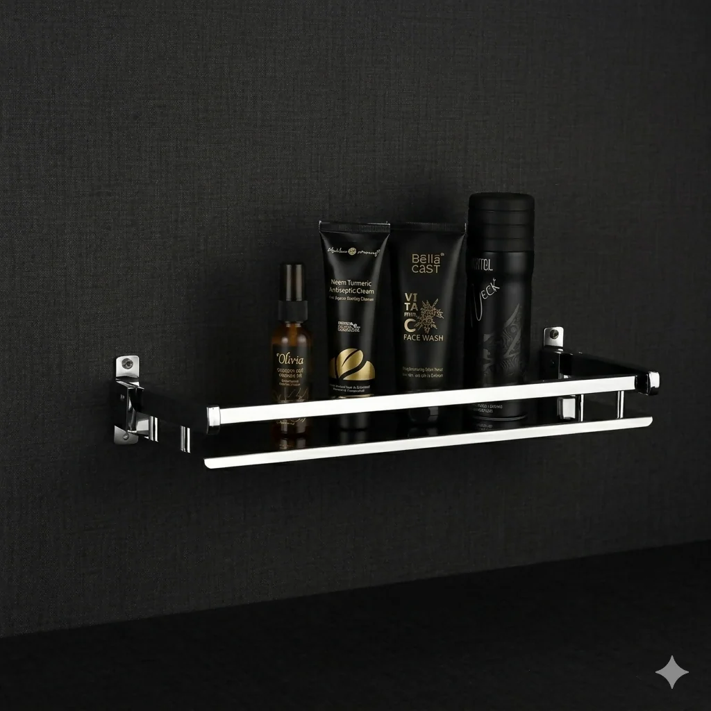 Premium Stainless Steel Single Layer Bathroom Shelf Wall Mounted Storage Rack - Image 2