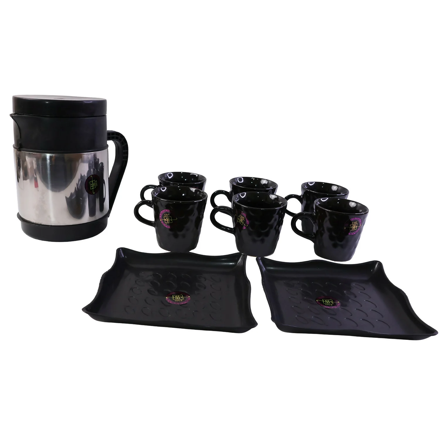 Premium Stainless Steel Tea & Coffee Serving Set with 6 Cups and Tray Set for Home & Office - Image 5