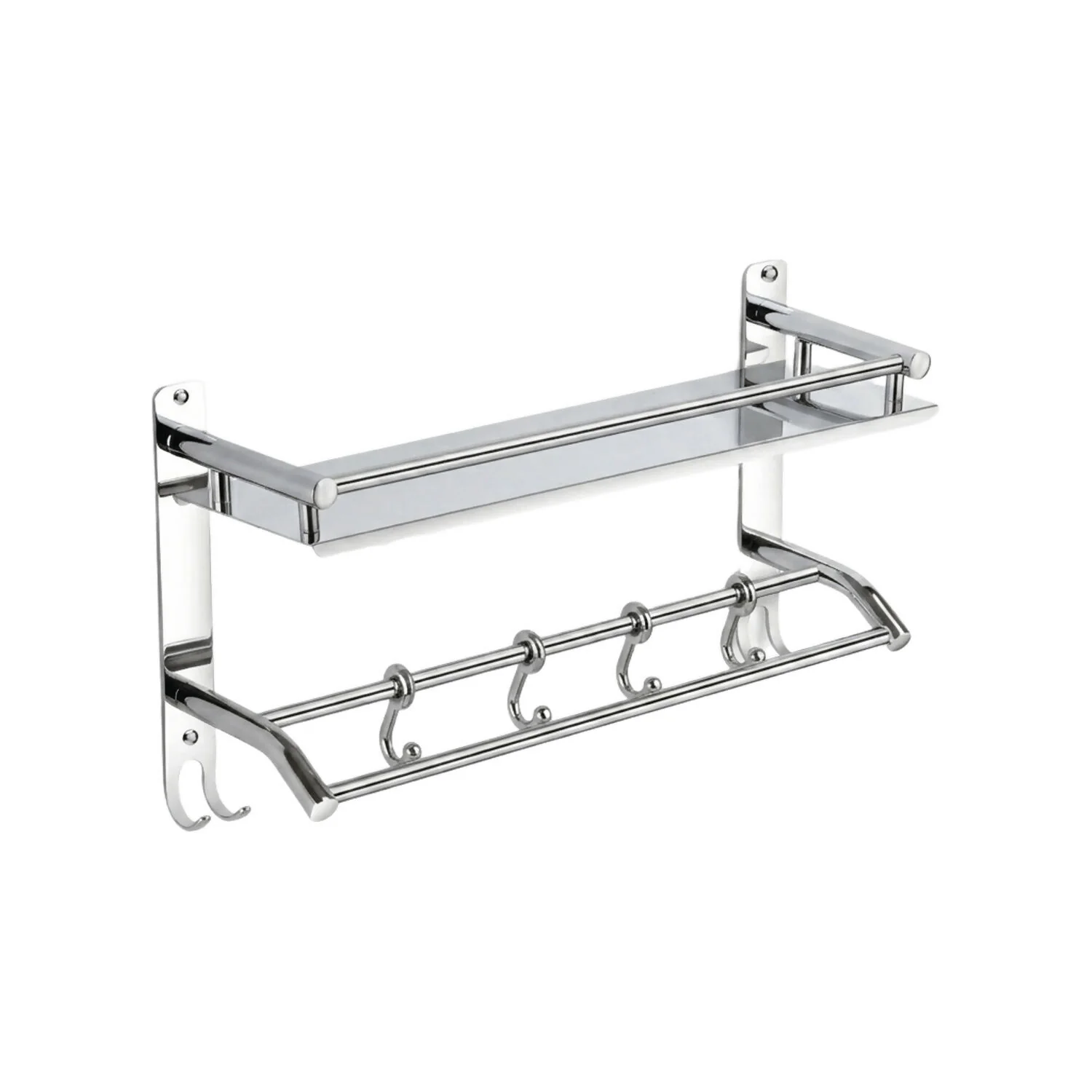 Premium Stainless Steel Towel Rack with Shelf and Hooks for Bathroom Storage - Image 5