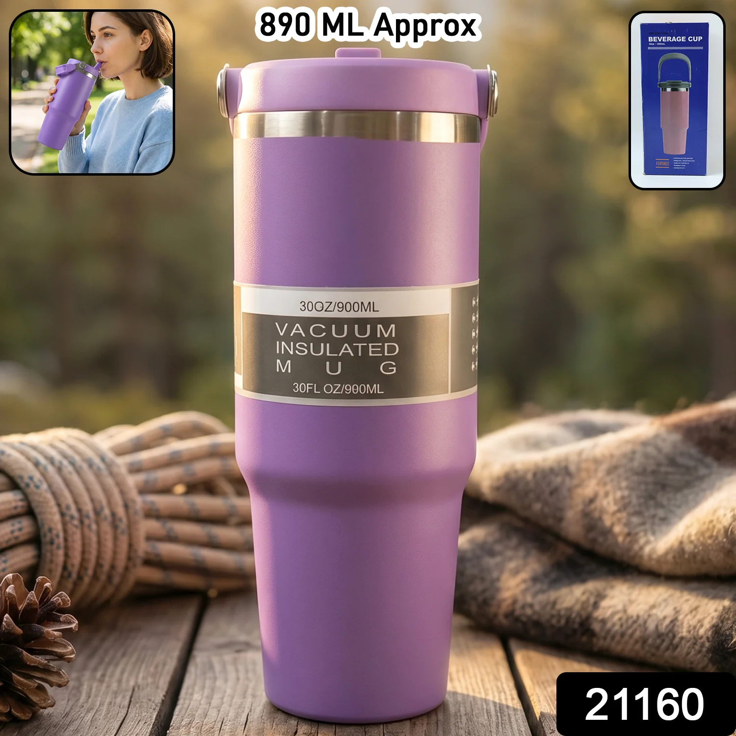 Premium Stainless Steel Vacuum Insulated Travel Mug Tumbler  (890ML / 1 Pc / Mix Color) - Image 2