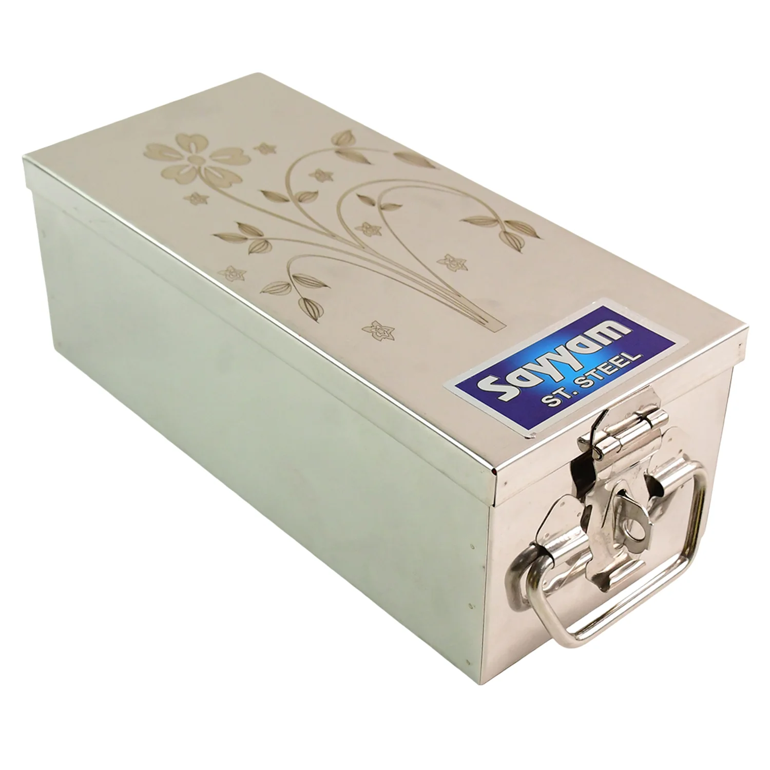 Premium Stainless Steel Velvet Lined Jewellery Storage Box with Lock and Red Interior - Image 5
