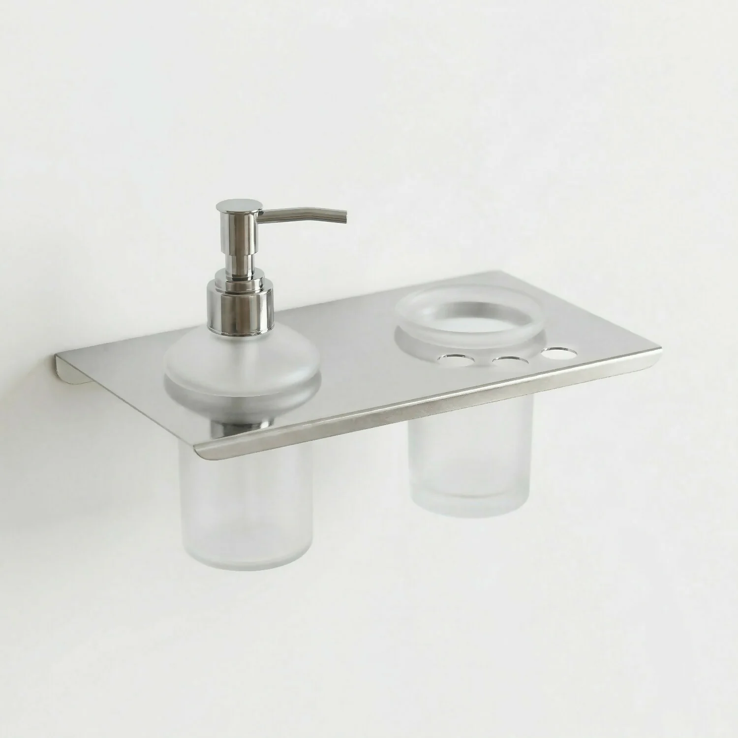 Premium Stainless Steel Wall Mounted Bathroom Shelf with Soap Dispenser & Toothbrush Holder - Image 3