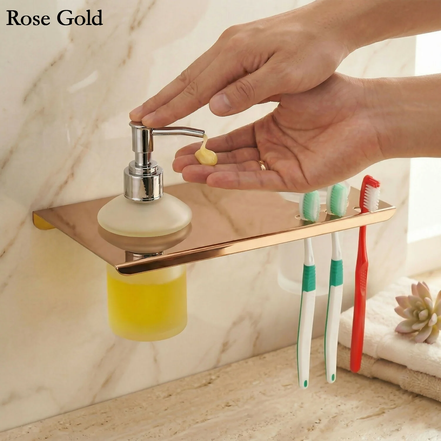Premium Stainless Steel Wall Mounted Bathroom Shelf with Soap Dispenser & Toothbrush Holder - Image 6