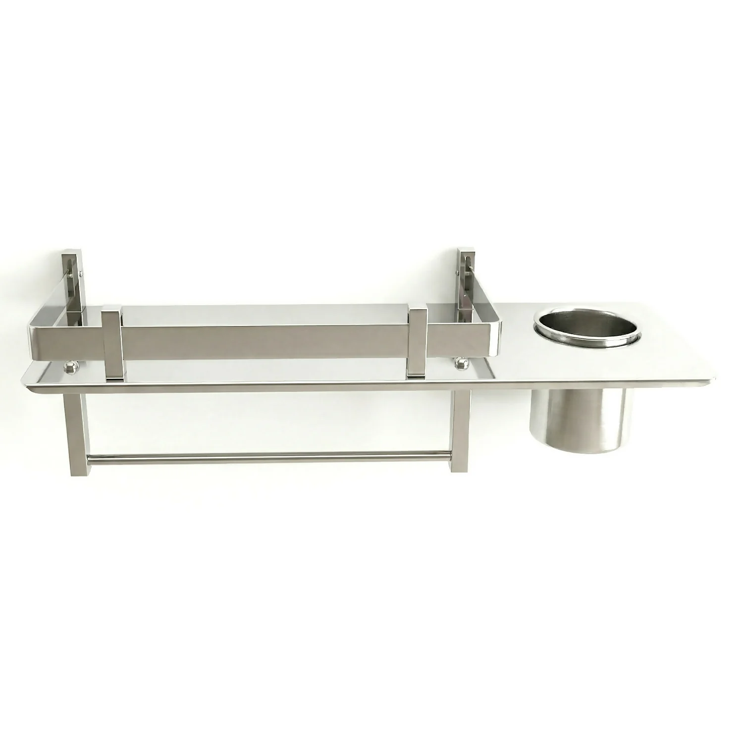 Premium Stainless Steel Wall Mounted Bathroom Shelf with Towel Rod & Toothbrush Holder - Image 2