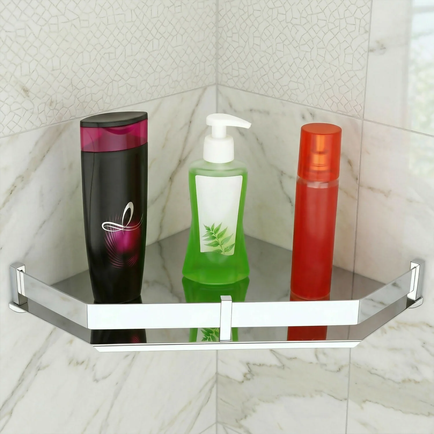 Premium Stainless Steel Wall Mounted Corner Shelf 9x9 Bathroom Organizer Rack - Image 2