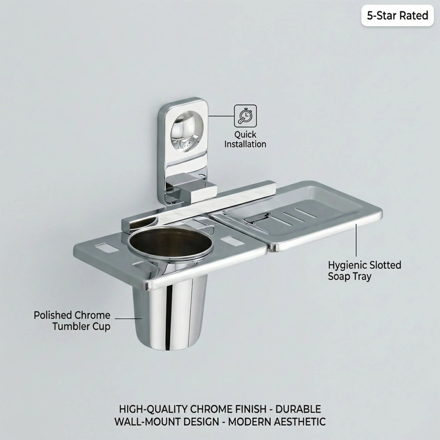 Premium Stainless Steel Wall Mounted Soap and Toothbrush Holder with Multi-Function Shelf - Image 2