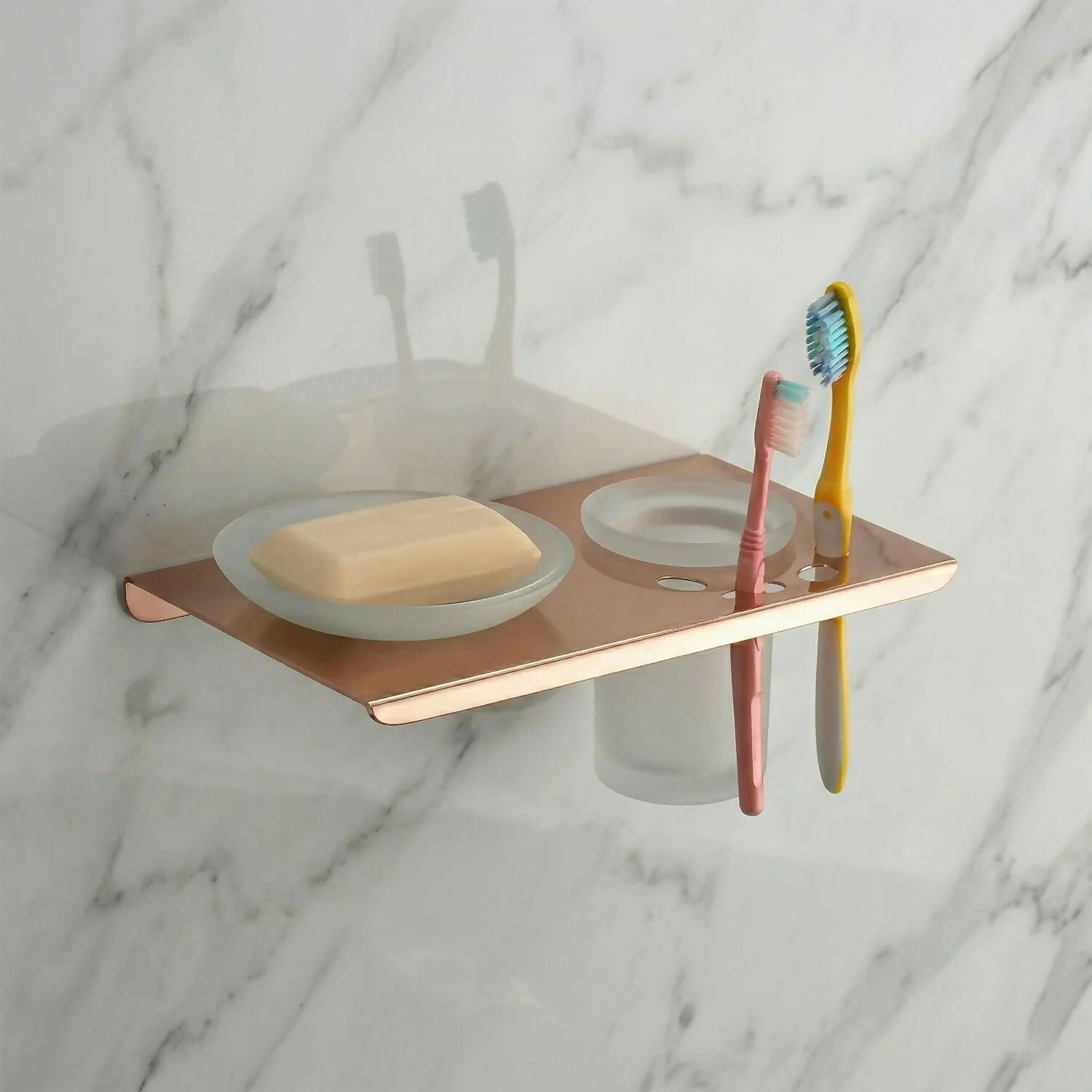 Premium Stainless Steel Wall Mounted Soap Dish with Toothbrush Holder Organizer - Image 2