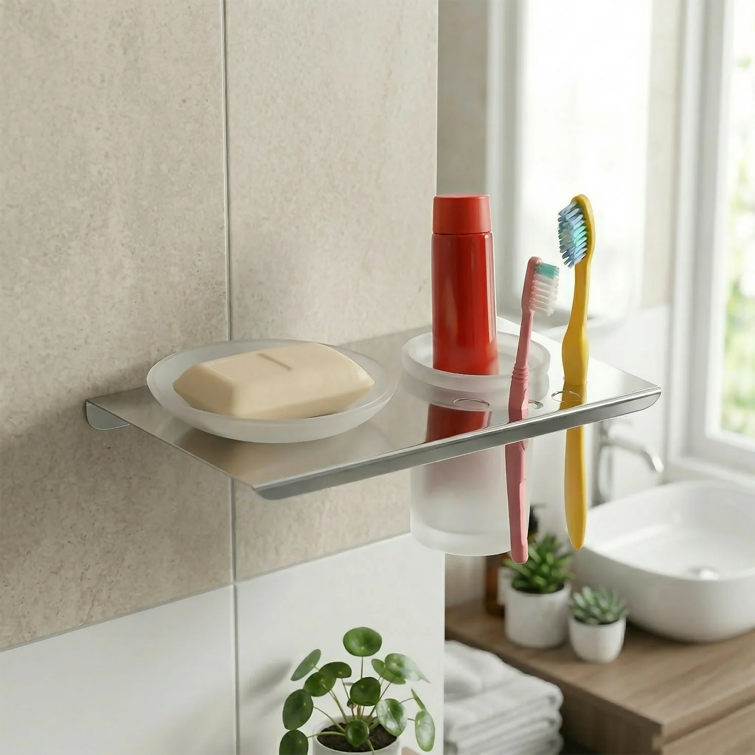Premium Stainless Steel Wall Mounted Soap Dish with Toothbrush Holder Organizer - Image 5