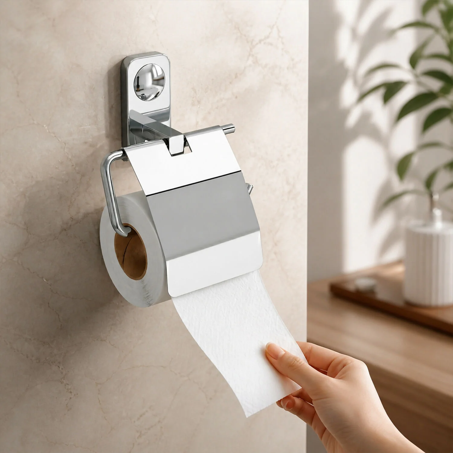 Premium Stainless Steel Wall Mounted Toilet Paper Holder with Cover - Image 2