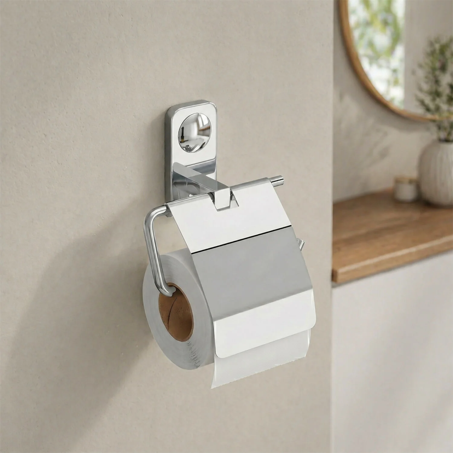 Premium Stainless Steel Wall Mounted Toilet Paper Holder with Cover - Image 3
