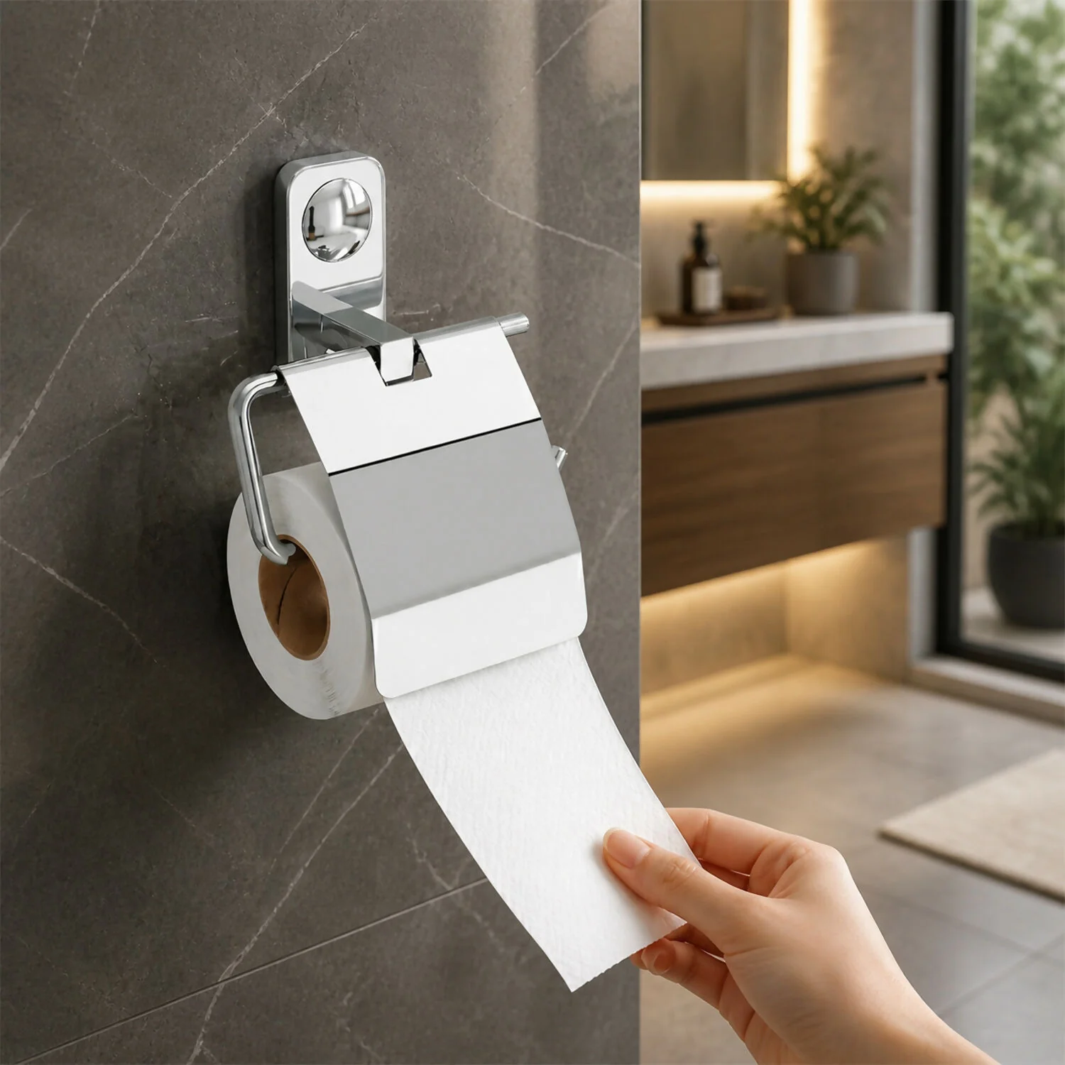 Premium Stainless Steel Wall Mounted Toilet Paper Holder with Cover - Image 4