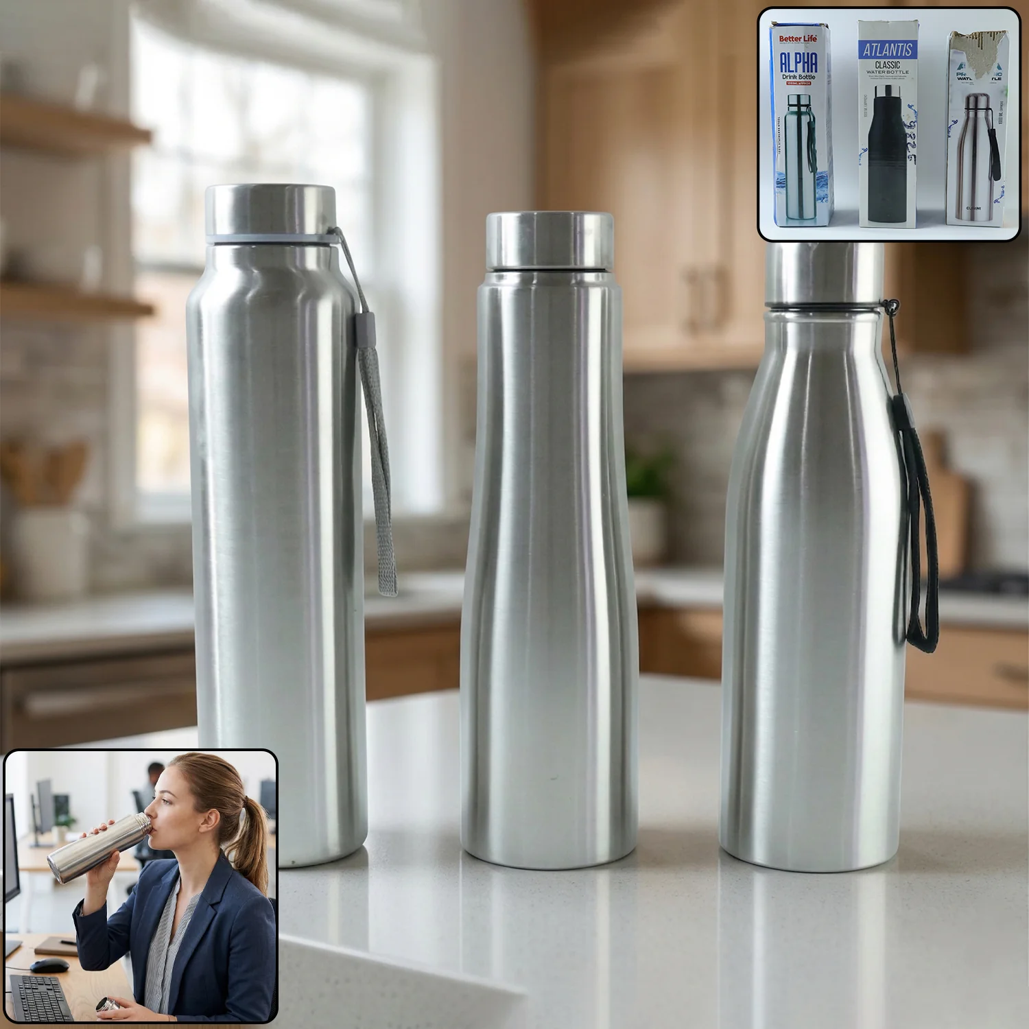 Premium Stainless Steel Water Bottle 1000 ML (1 Pc, 1000ML Approx Mix Design) - Image 3