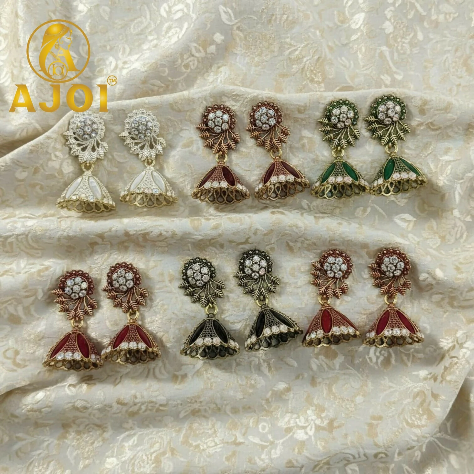 Premium Stone & Enamel Earrings(Set of 6) - Image 3