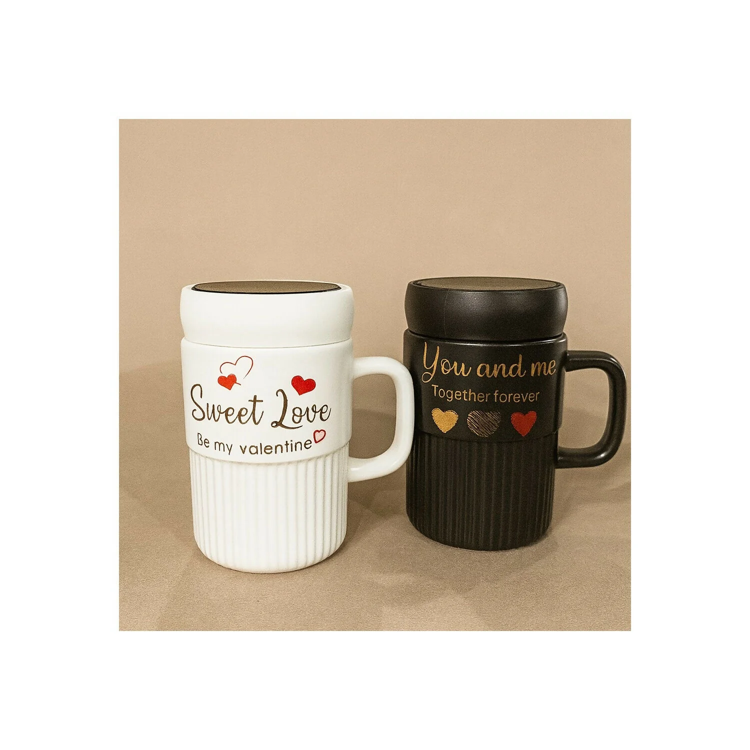 Premium Sweet Love Ceramic Mug with Lid & Spoon | Romantic Valentine Gift Cup for Couples | Leak-Resistant Lid, Large Capacity Coffee/Tea Mug | “Sweet Love” & “You & Me” Printed Heart Design | Microwave Safe | Ideal for Gifting - Image 3