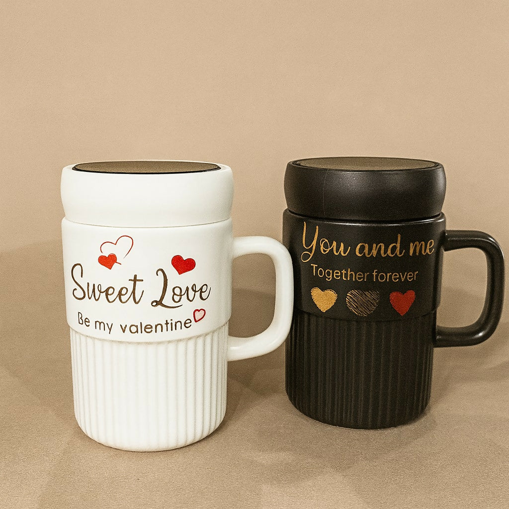 Premium Sweet Love Ceramic Mug with Lid & Spoon | Romantic Valentine Gift Cup for Couples | Leak-Resistant Lid, Large Capacity Coffee/Tea Mug | “Sweet Love” & “You & Me” Printed Heart Design | Microwave Safe | Ideal for Gifting - Image 5