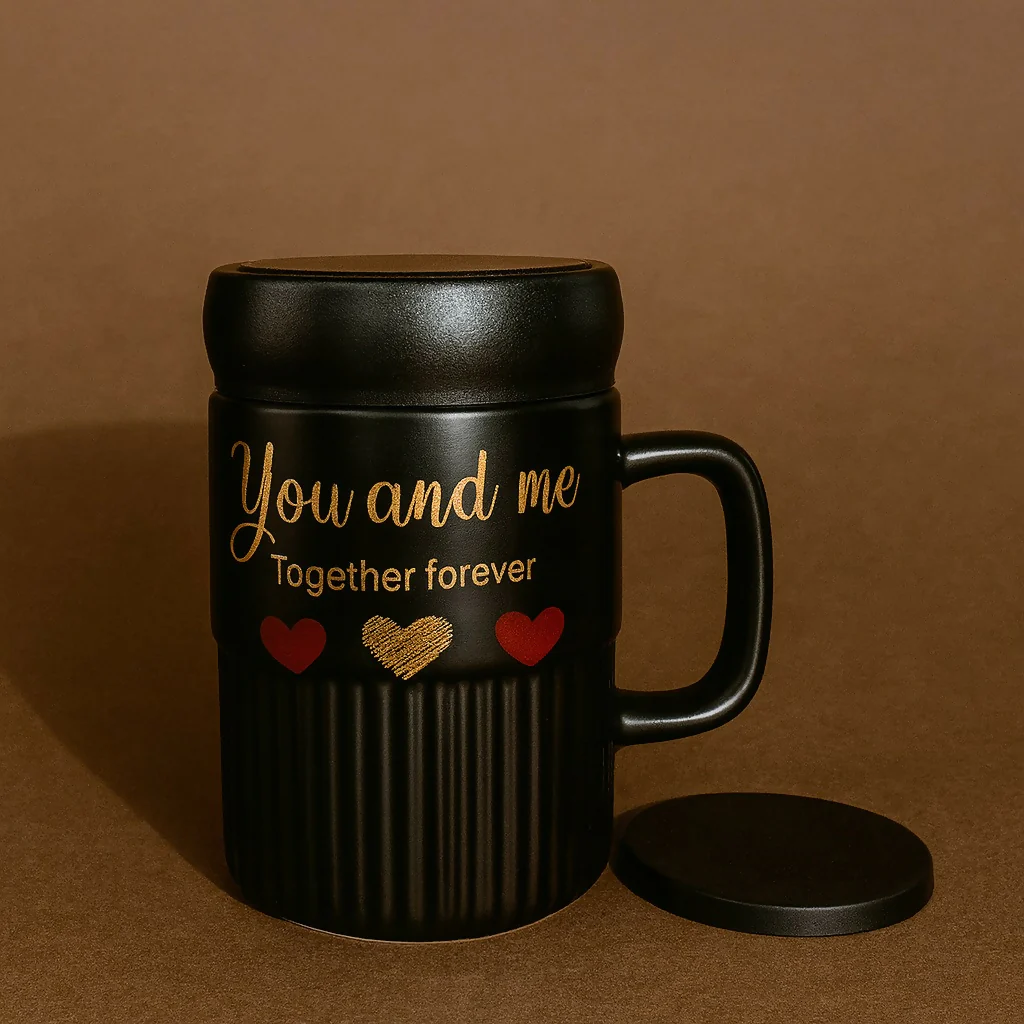 Premium Sweet Love Ceramic Mug with Lid & Spoon | Romantic Valentine Gift Cup for Couples | Leak-Resistant Lid, Large Capacity Coffee/Tea Mug | “Sweet Love” & “You & Me” Printed Heart Design | Microwave Safe | Ideal for Gifting - Image 6
