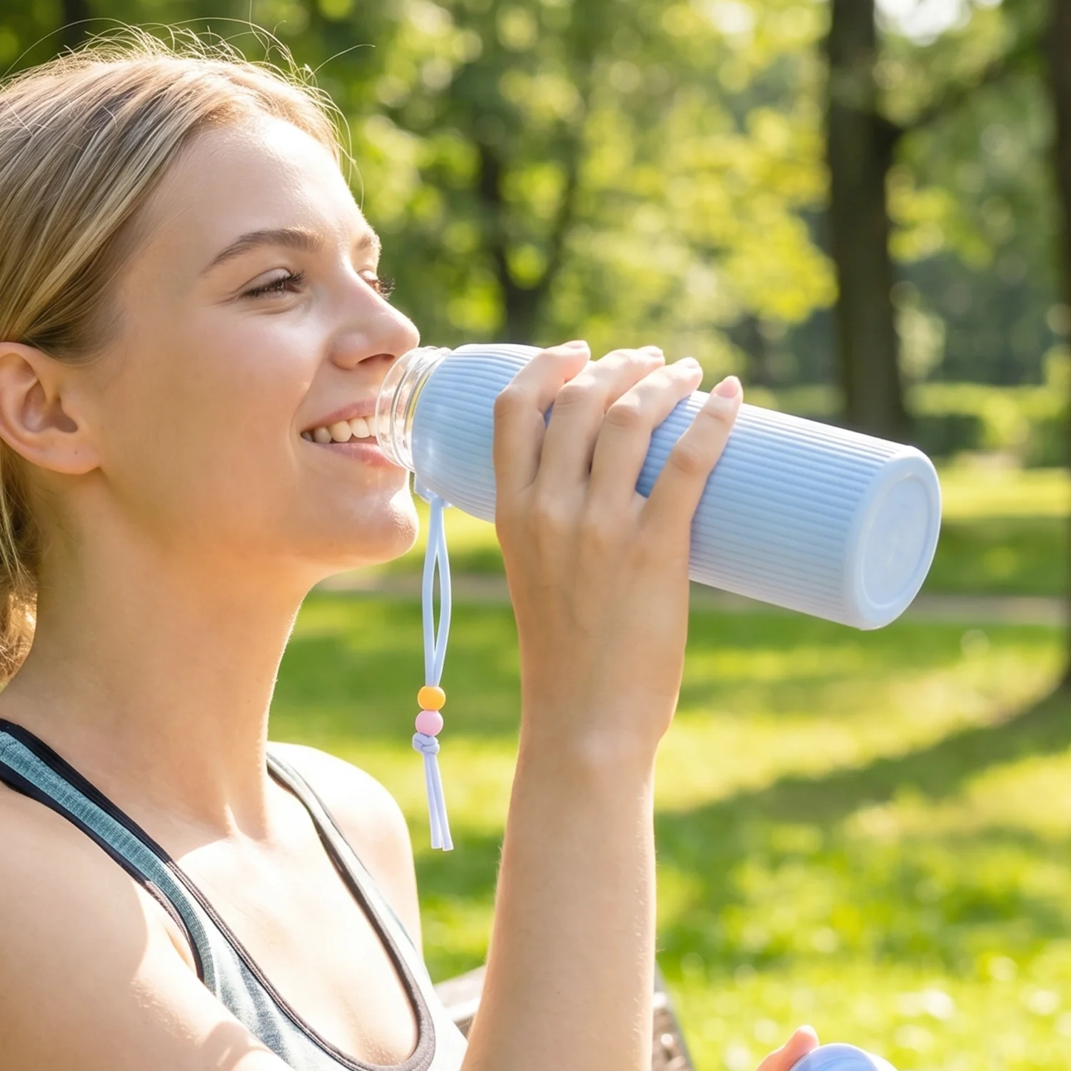 Premium Textured Glass Water Bottle (300 ML Approx) - Image 5