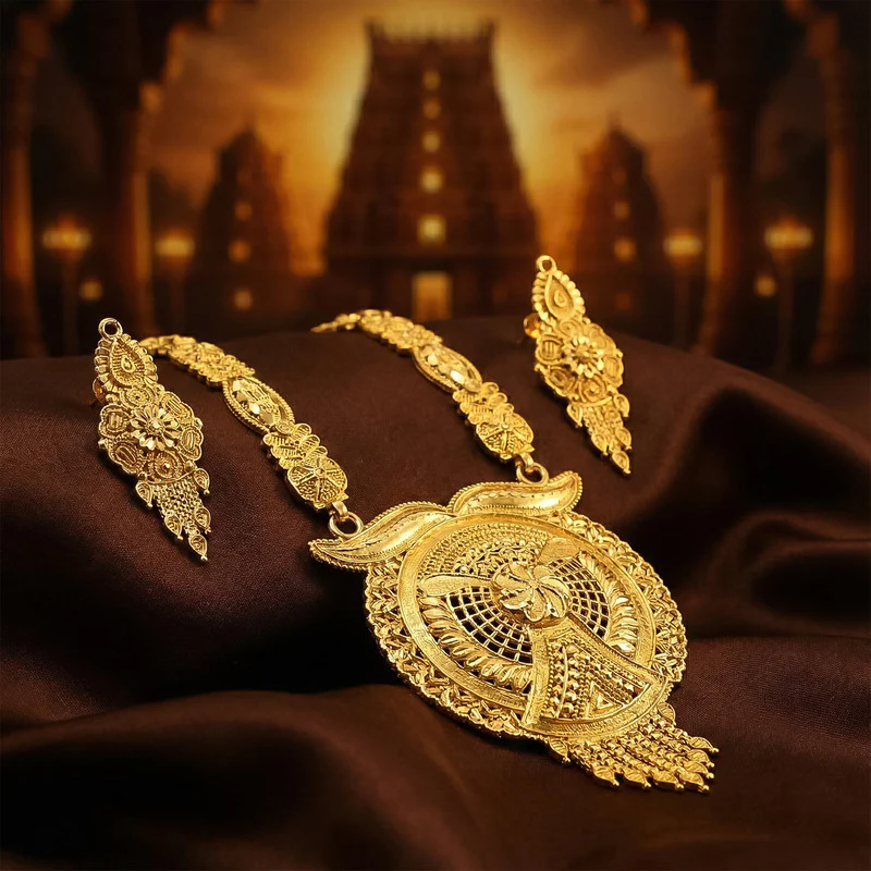 Premium Traditional Gold-Tone Necklace Set for Weddings & Festive Occasions - Image 3