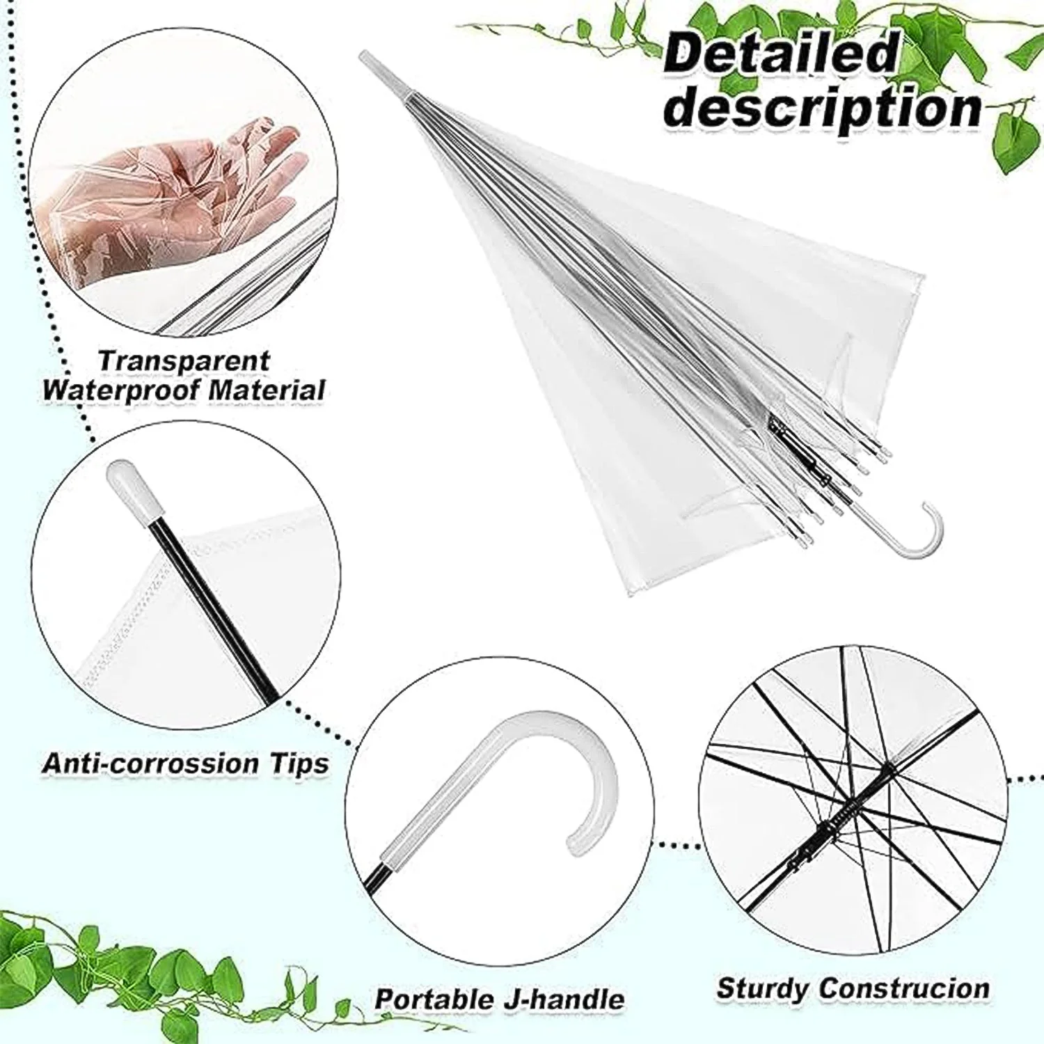 Premium Transparent Dome Umbrella with Curved Handle (1 Pc) - Image 7