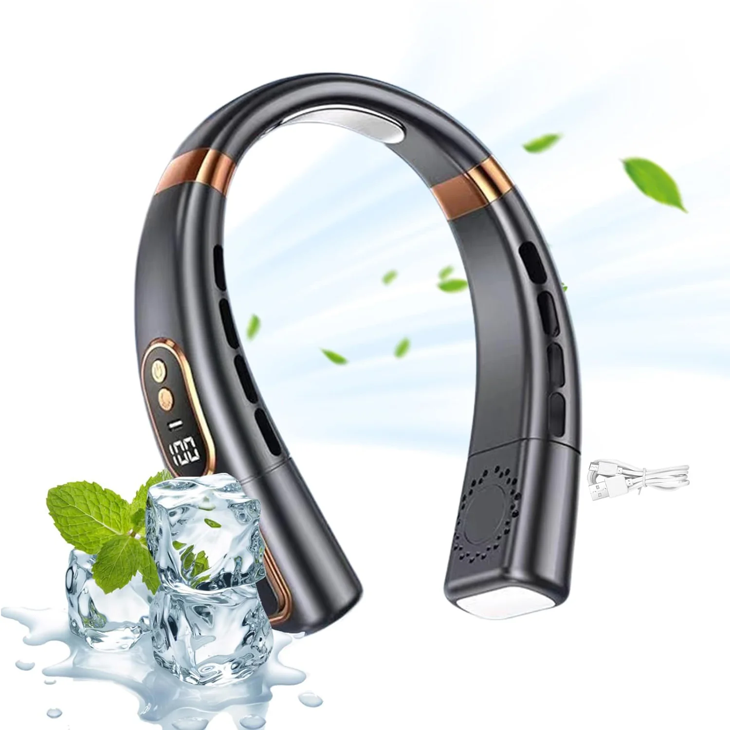 Premium USB Rechargeable Fashion Neck Fan with Digital Display (1 Pc) - Image 4