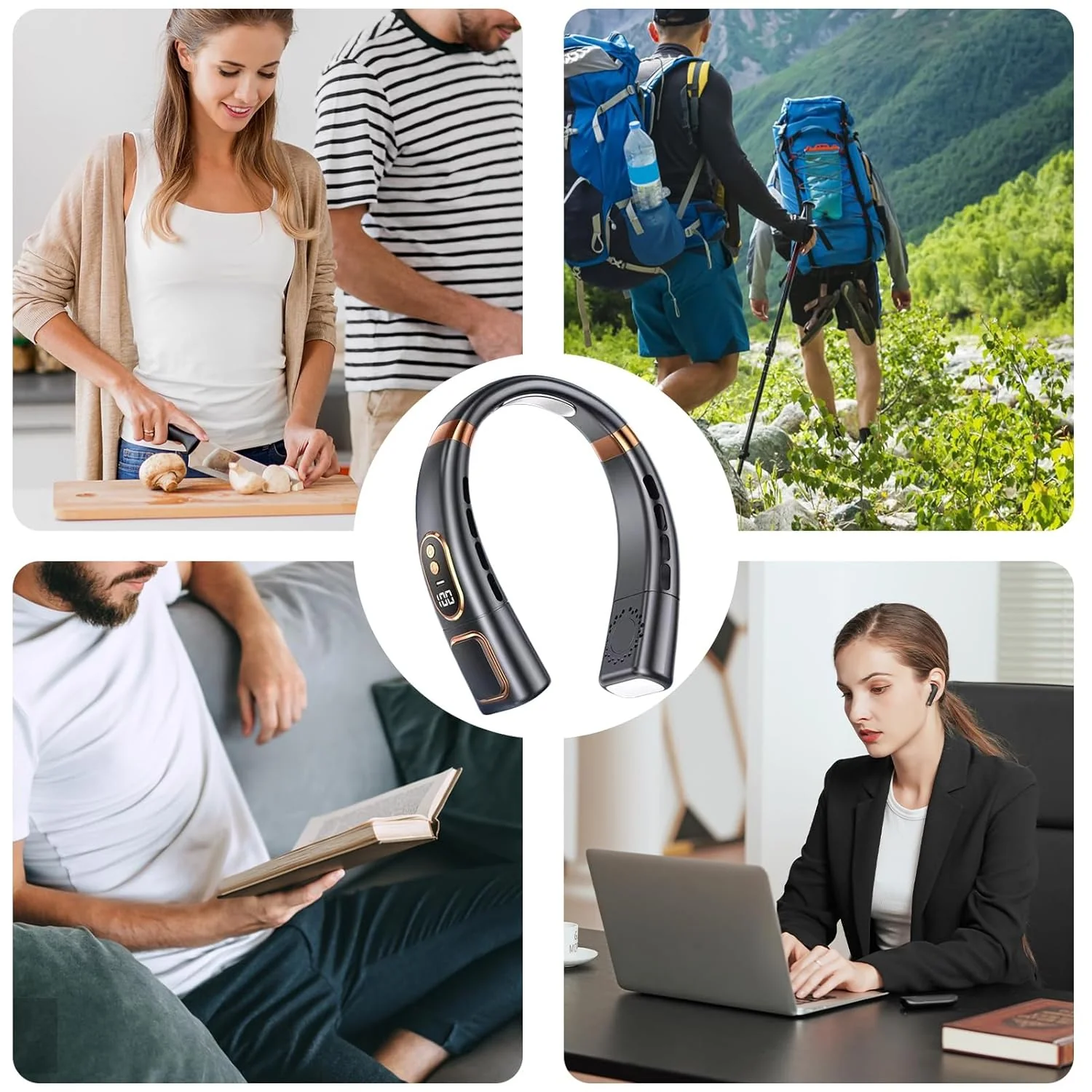 Premium USB Rechargeable Fashion Neck Fan with Digital Display (1 Pc) - Image 6