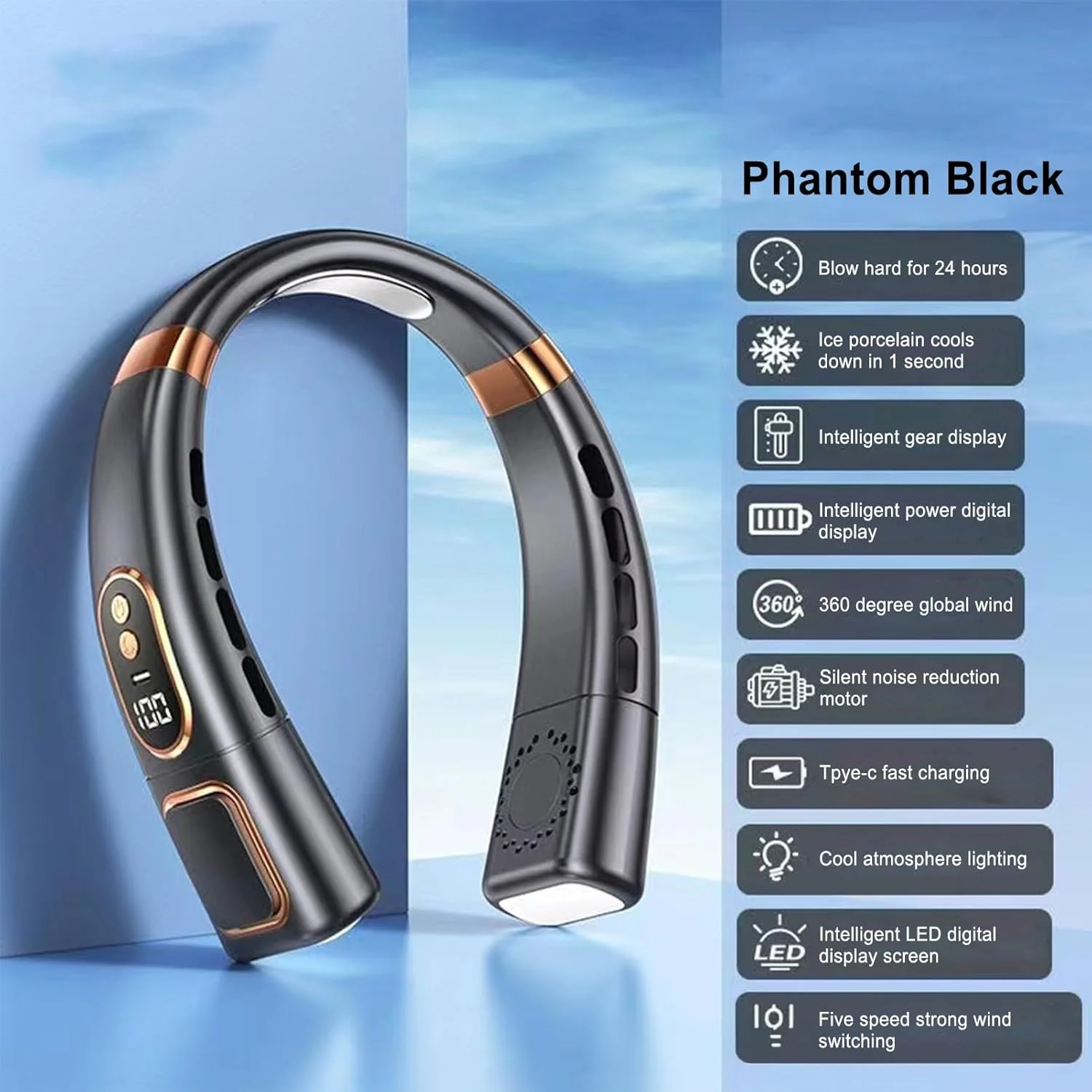 Premium USB Rechargeable Fashion Neck Fan with Digital Display (1 Pc) - Image 9