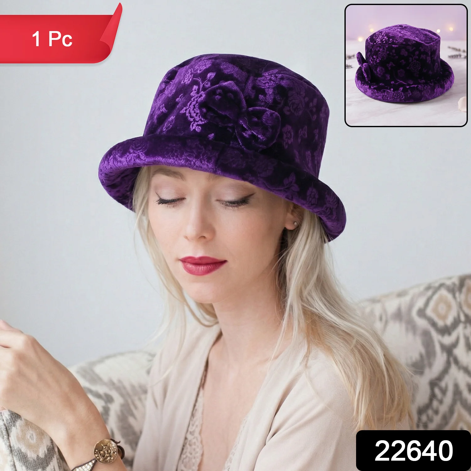 Premium Velvet Designer Bucket Hat Cap for Women (1 Pc) - Image 2
