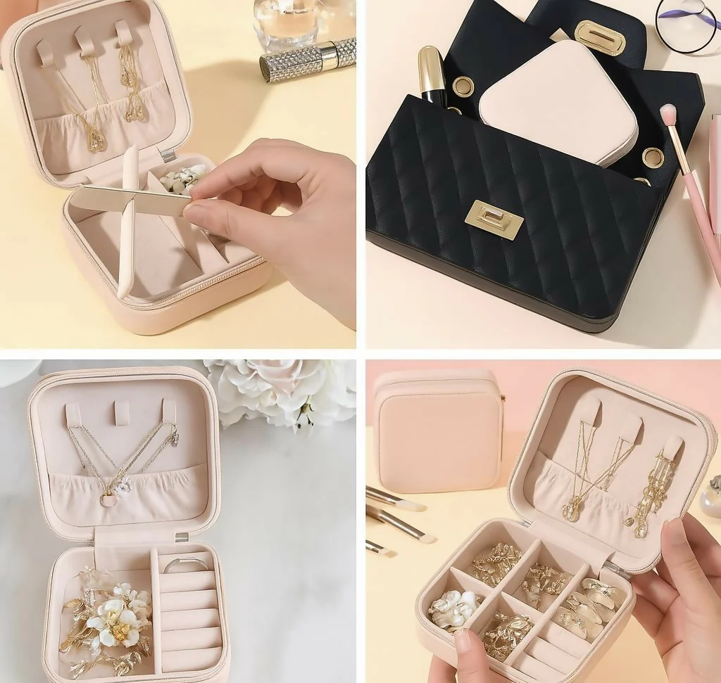 Premium Velvet Travel Jewelry Organizer Box (Blush Pink) - Image 4