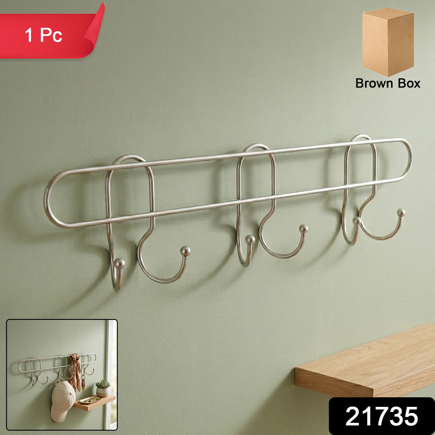 Premium Wall Mounted Metal Multi Hook Rack (1 Pc) - Image 2