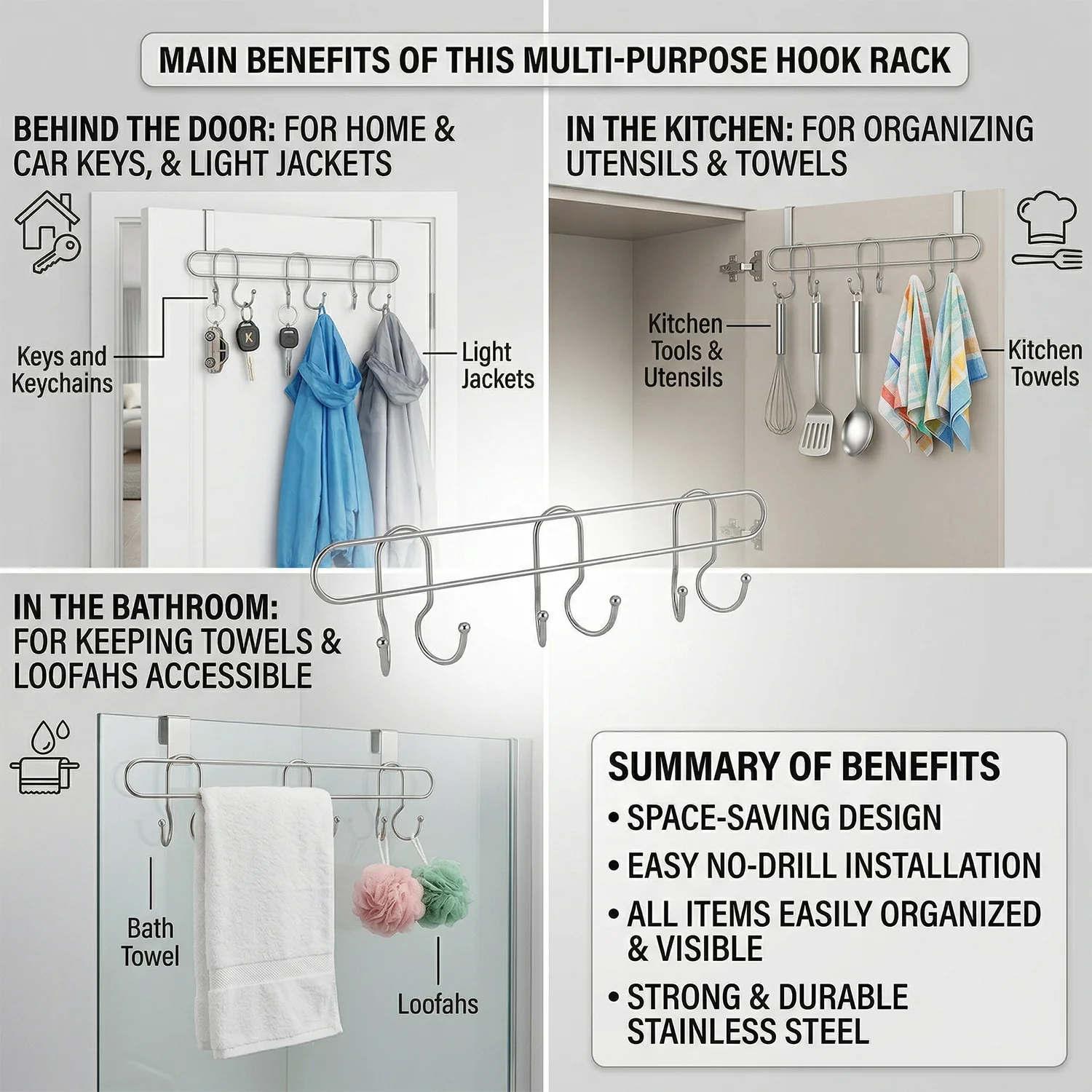 Premium Wall Mounted Metal Multi Hook Rack (1 Pc) - Image 4