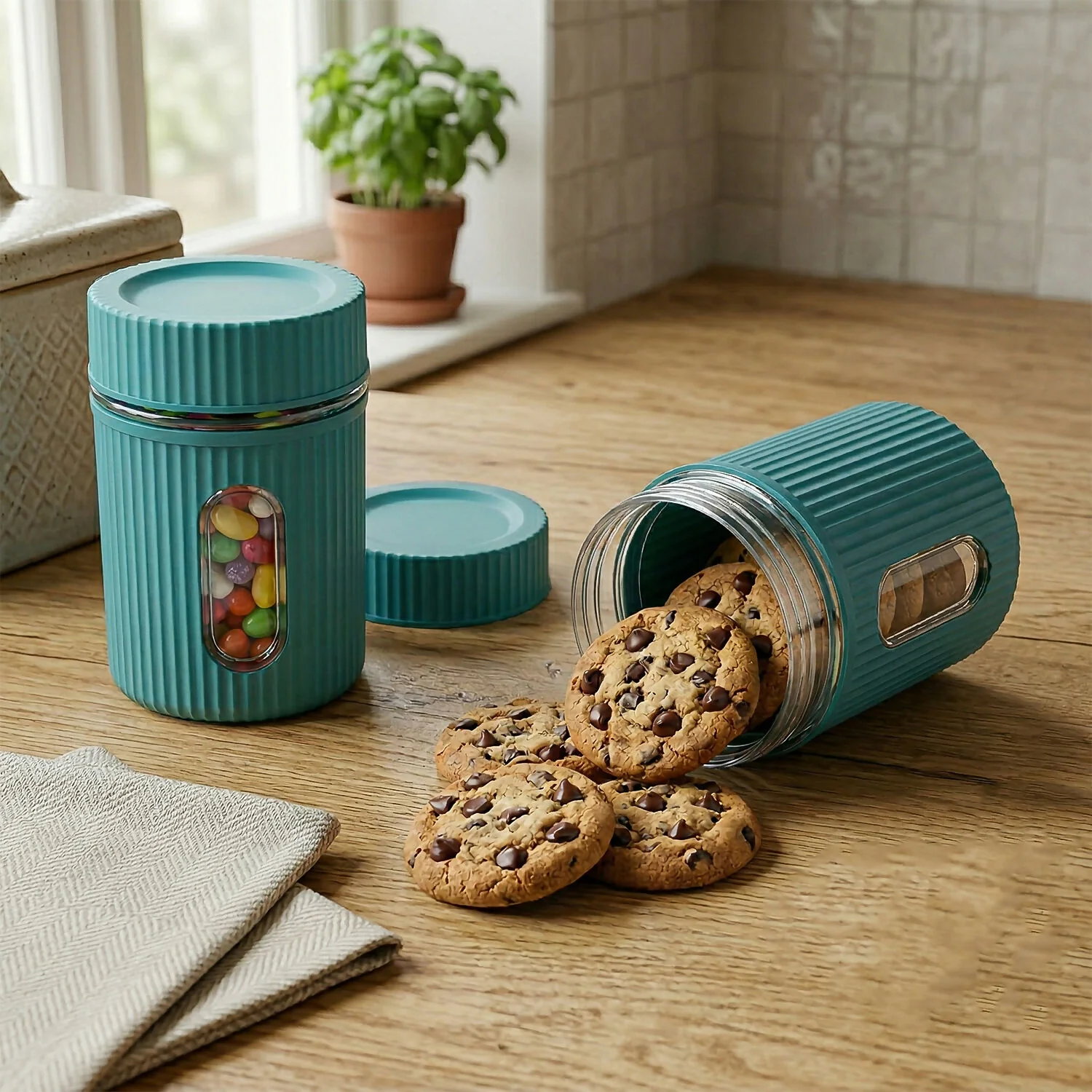 Premium Window Jar Set Airtight Kitchen Storage Jars with View Window (2 Pc Of 750ml) - Image 2