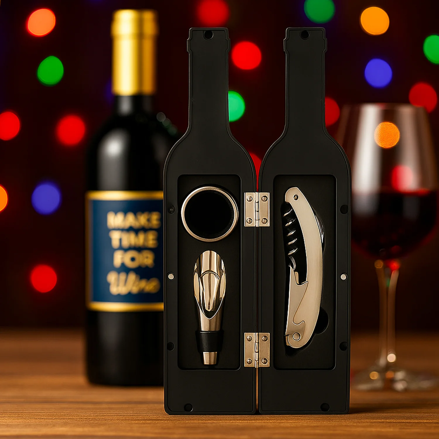 Premium Wine Bottle Shape Bar Accessory Gift Set - Image 6