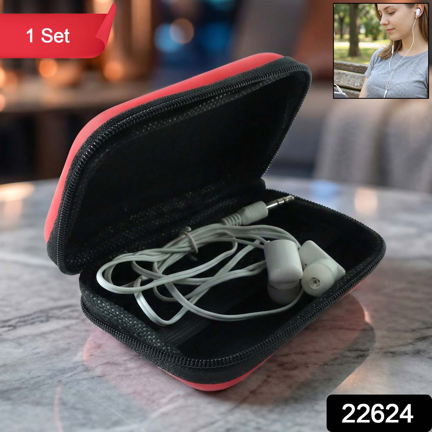 Premium Wired Earphone with Zipper Carry Case Set (1 Set) - Image 2
