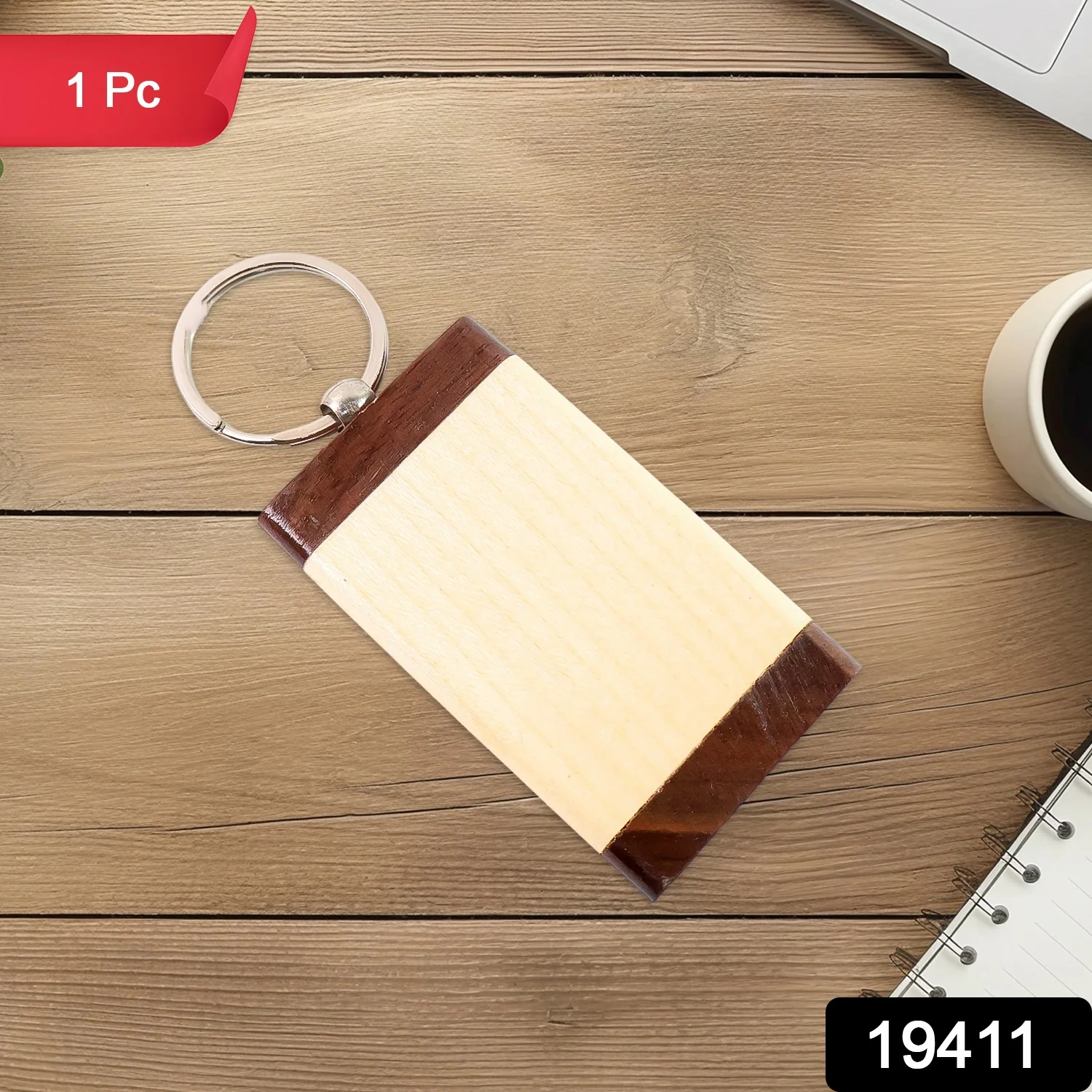 Premium Wooden Keychain with Dual Tone Finish (1 Pc) - Image 2