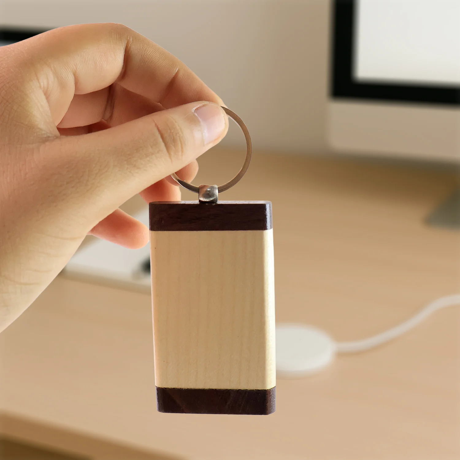 Premium Wooden Keychain with Dual Tone Finish (1 Pc) - Image 3