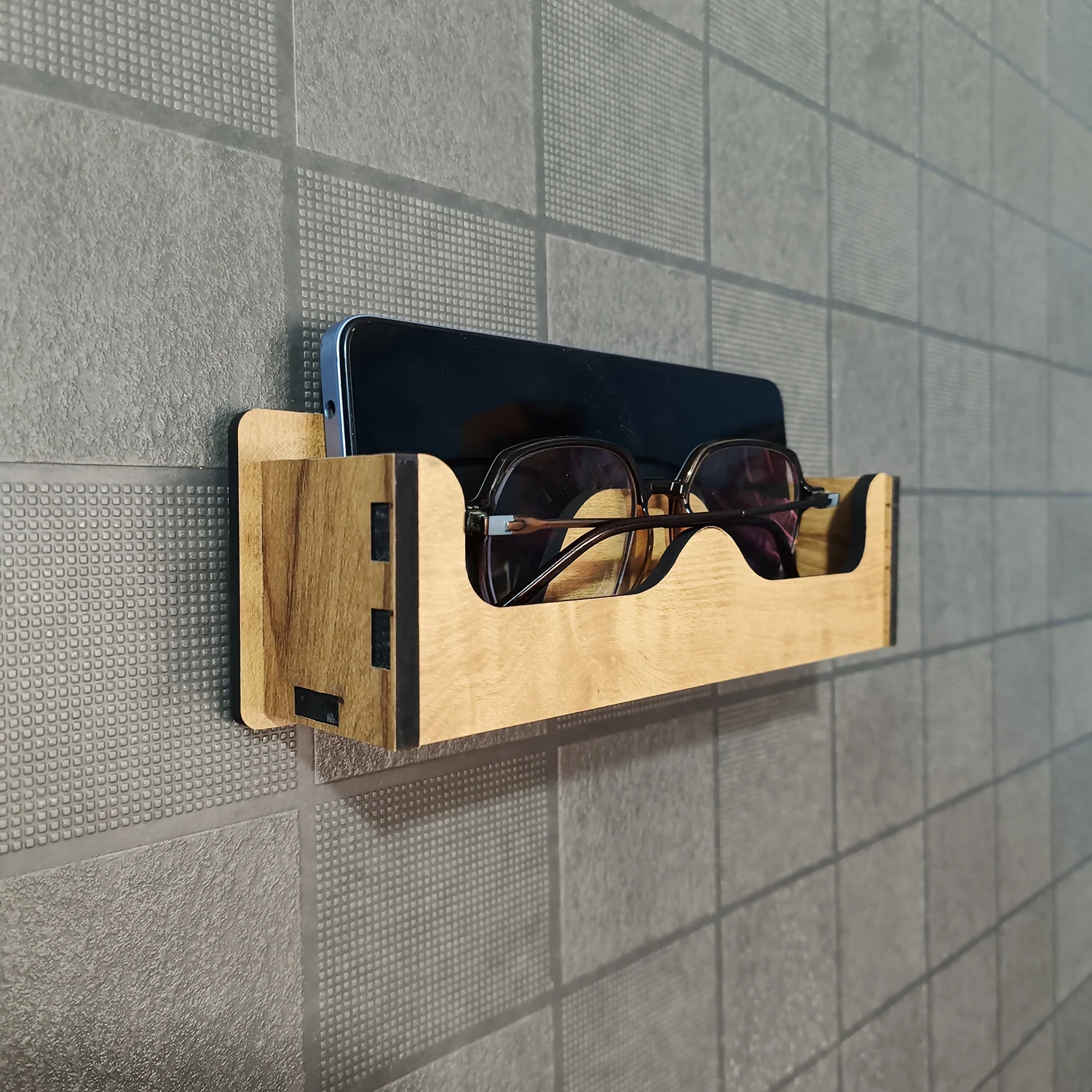 Wooden Wall Mounted Sunglasses Holder with Shelf for Glasses and Accessories