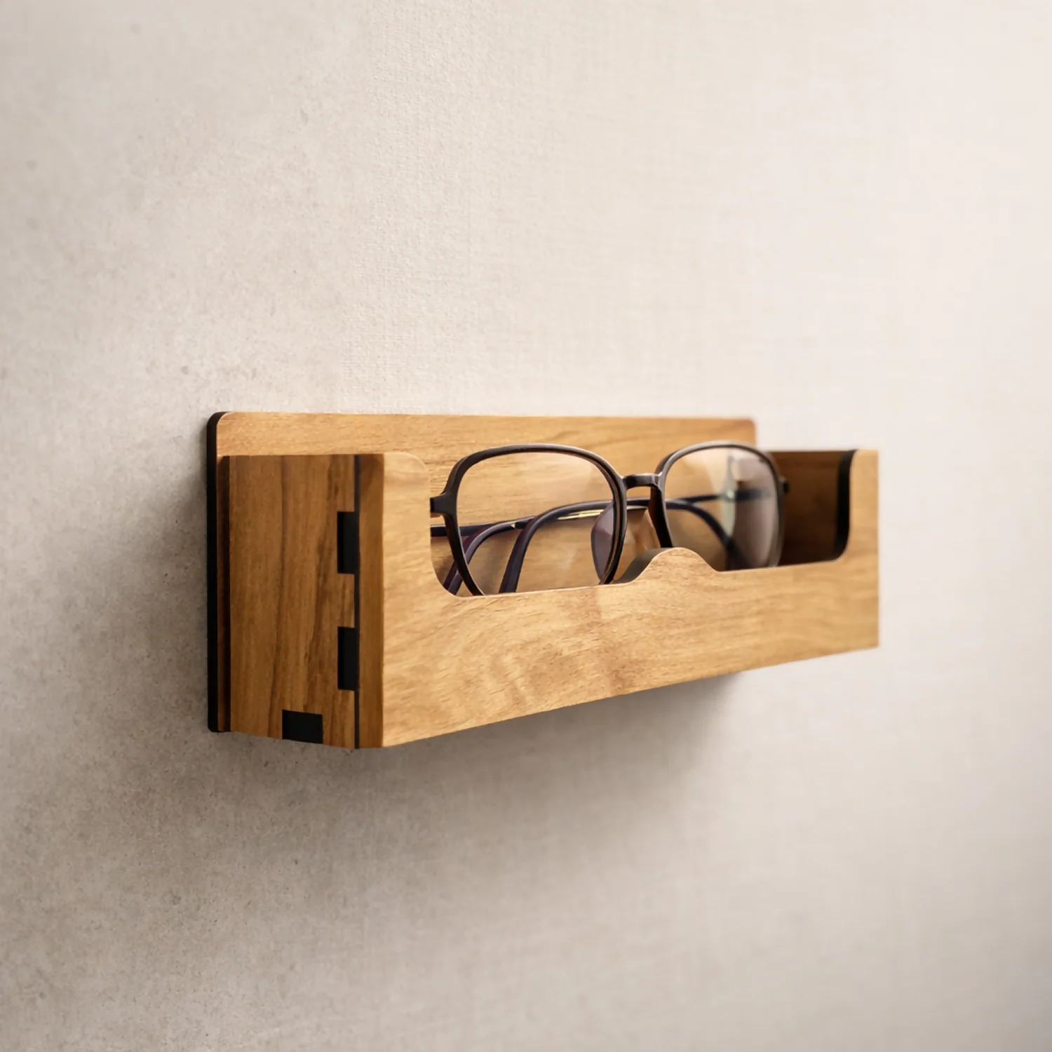 Wooden Wall Mounted Sunglasses Holder with Shelf for Glasses and Accessories - Image 3
