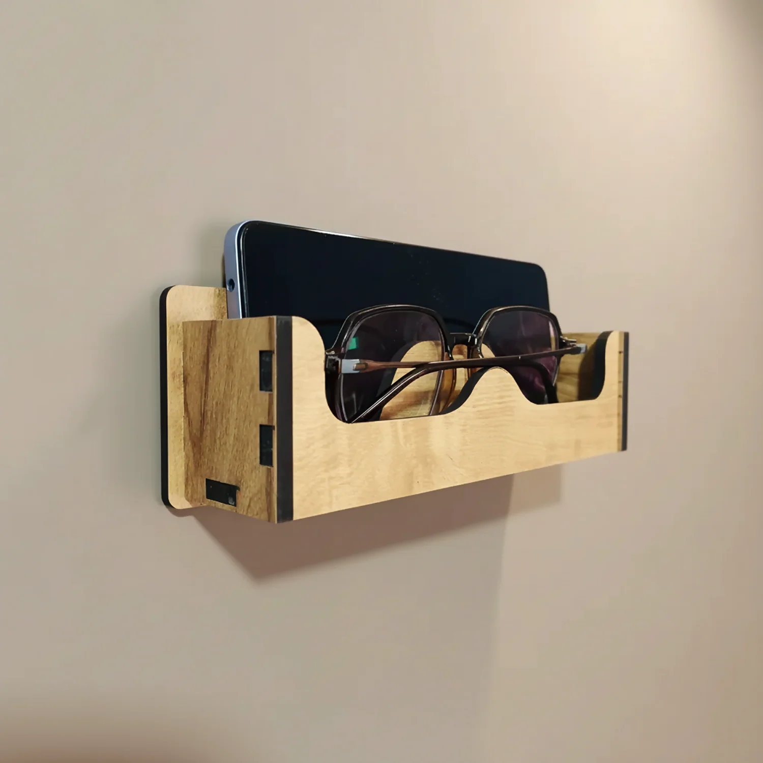 Wooden Wall Mounted Sunglasses Holder with Shelf for Glasses and Accessories - Image 4