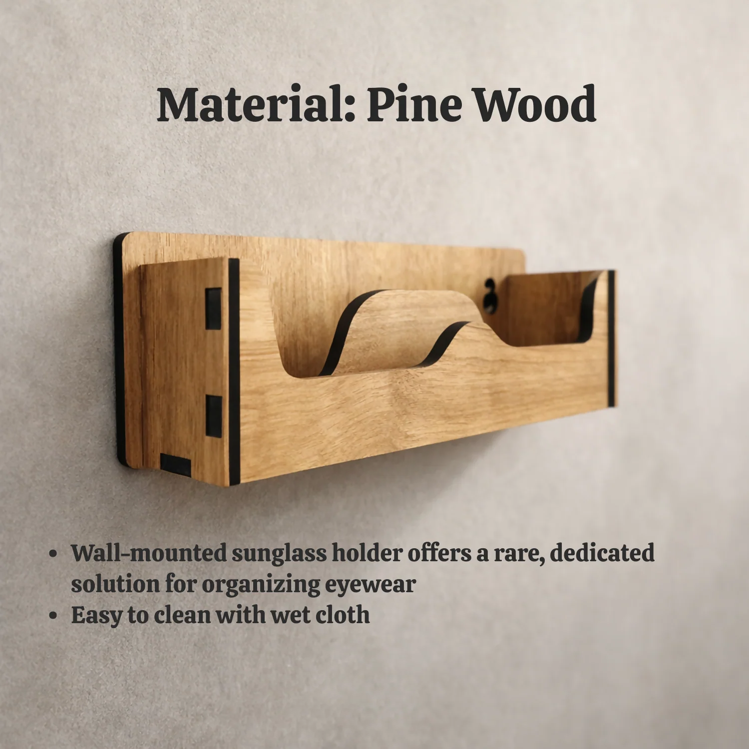 Wooden Wall Mounted Sunglasses Holder with Shelf for Glasses and Accessories - Image 5