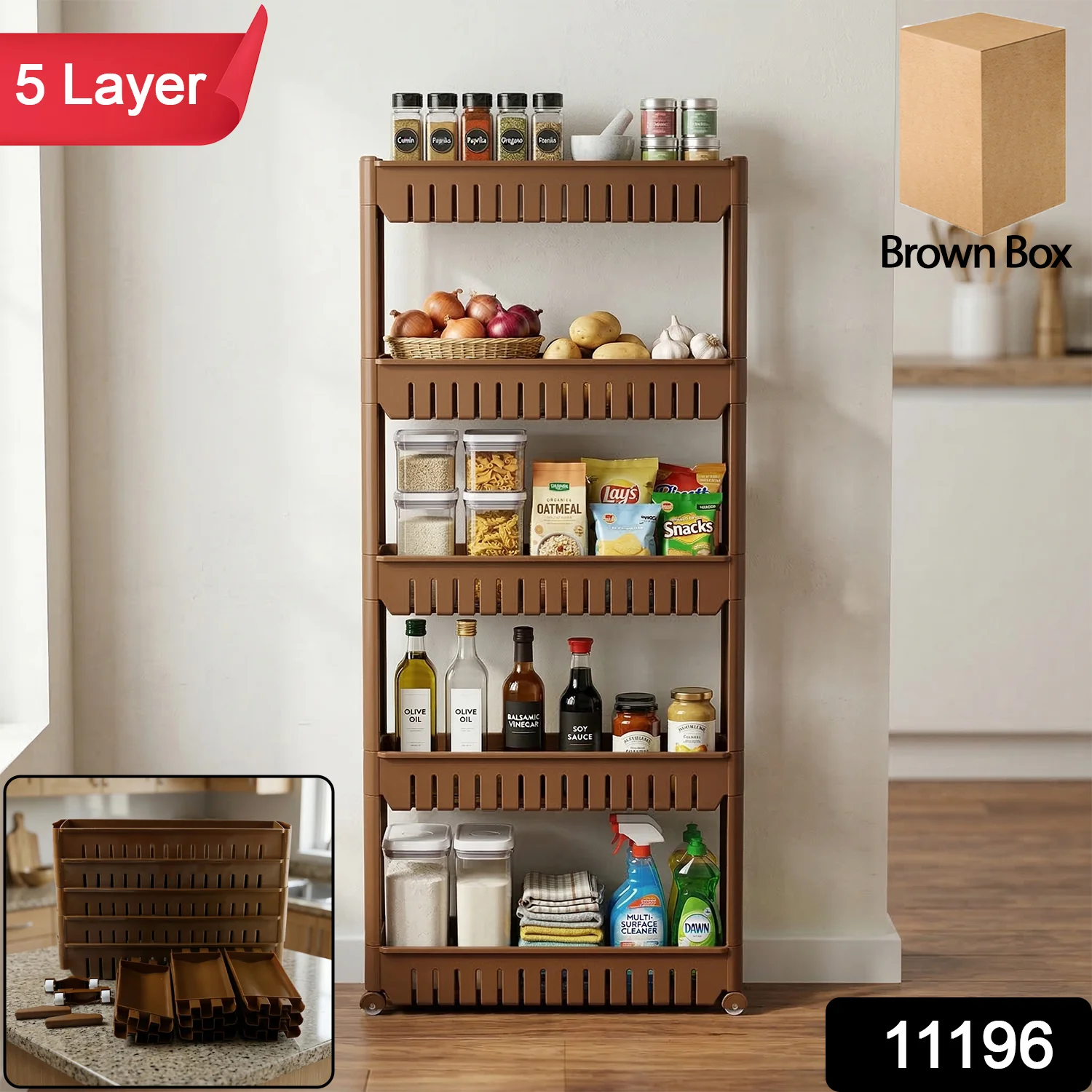 Prexo 5 Layer Multipurpose Kitchen Storage Rack Organizer Shelf with Wheels (1 Pc) - Image 2