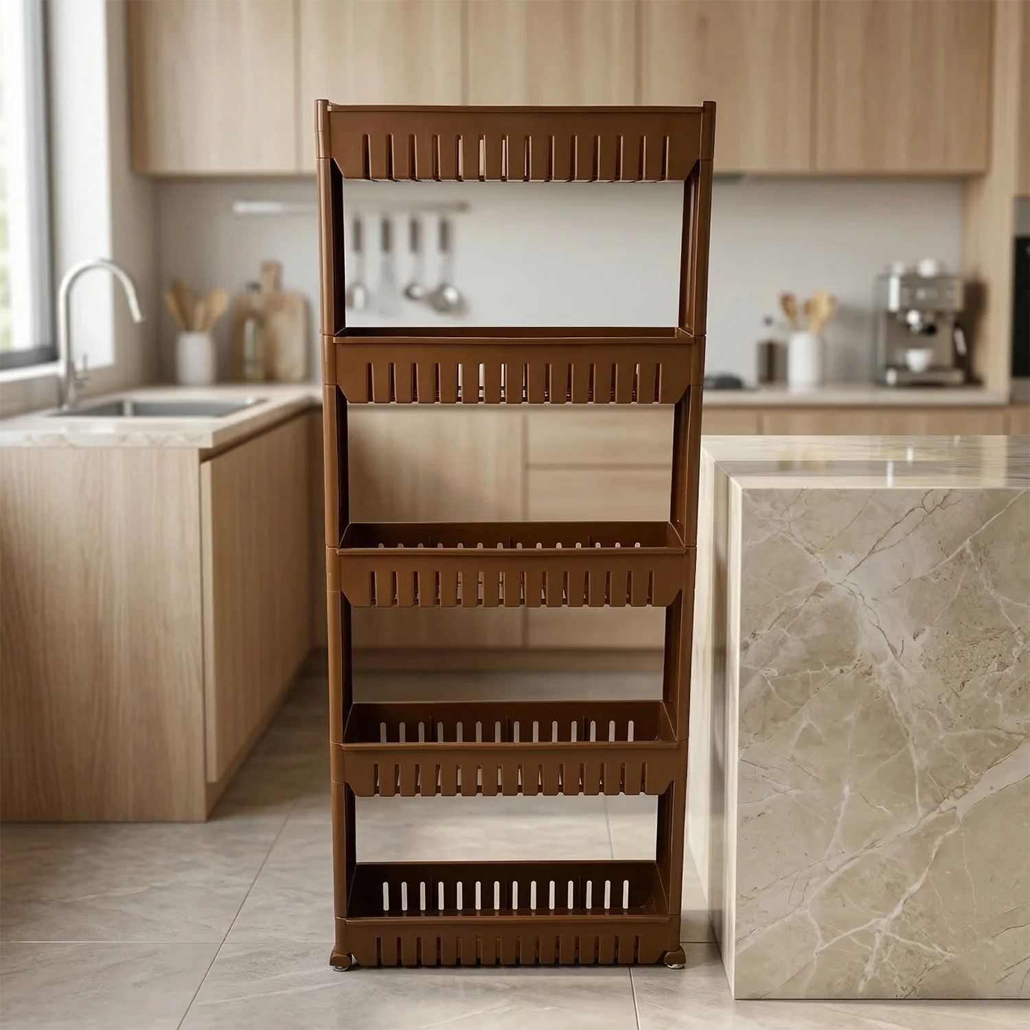 Prexo 5 Layer Multipurpose Kitchen Storage Rack Organizer Shelf with Wheels (1 Pc) - Image 5