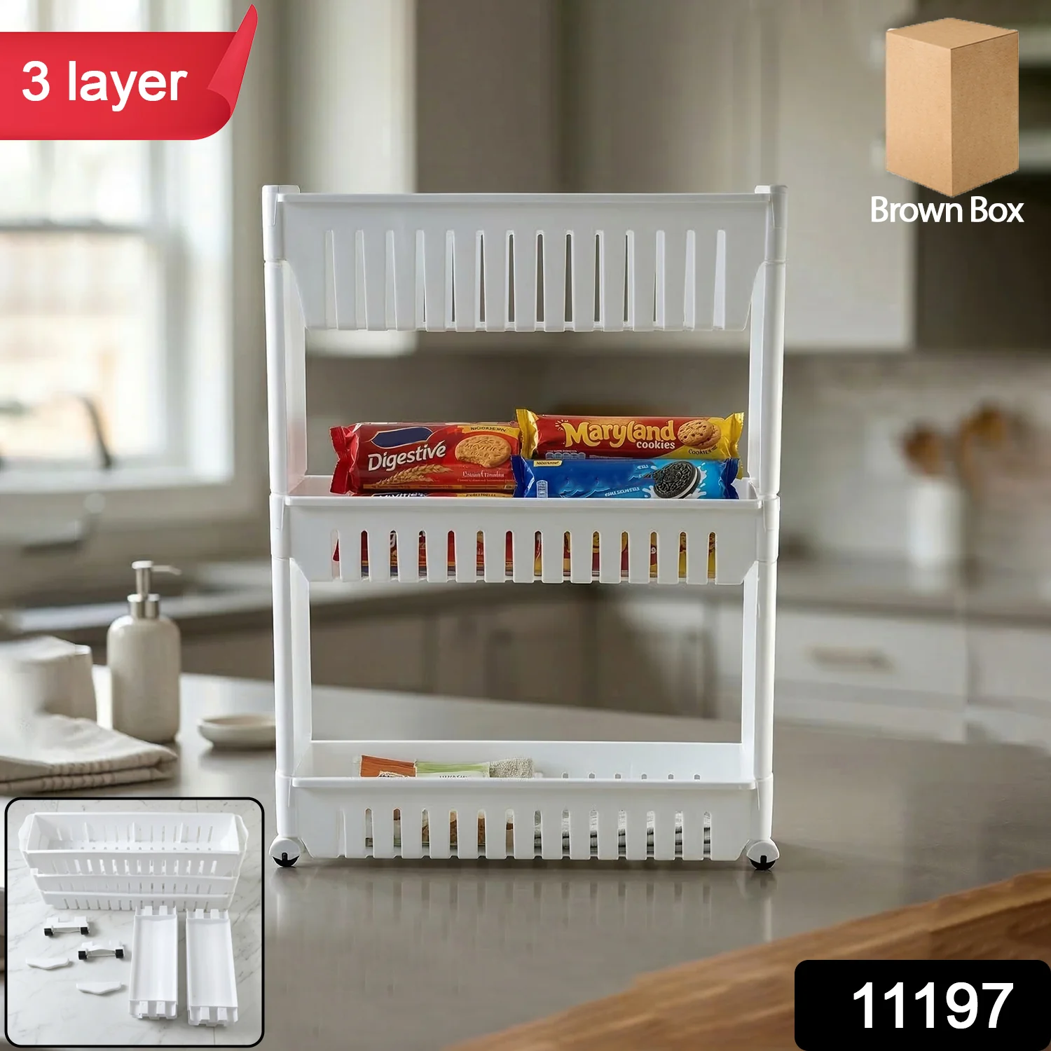 Prexo Multipurpose 3 Layer Kitchen Storage Rack Organizer - Image 2