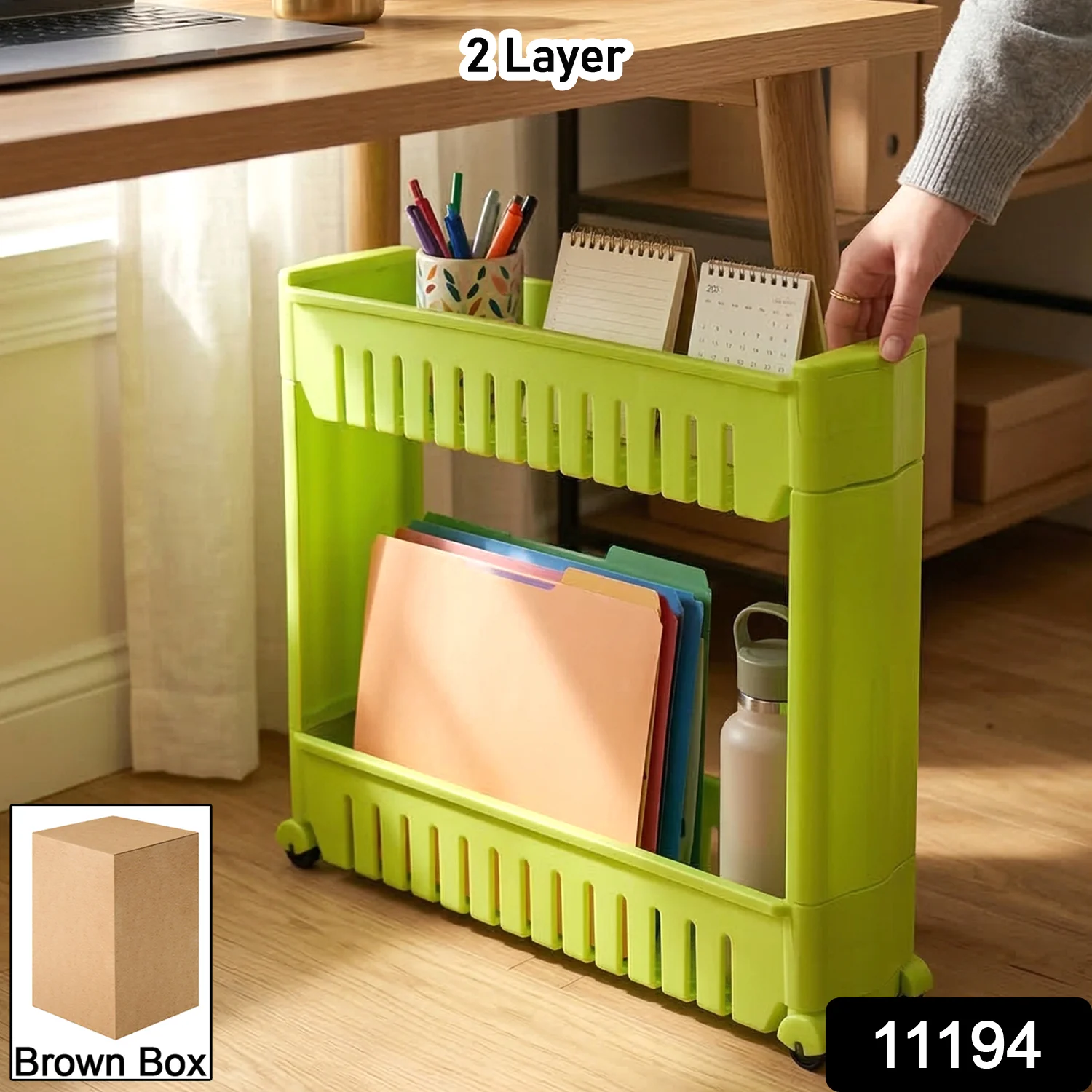Prexo Plastic 2 Layer Slim Storage Rack with Wheels - Image 2