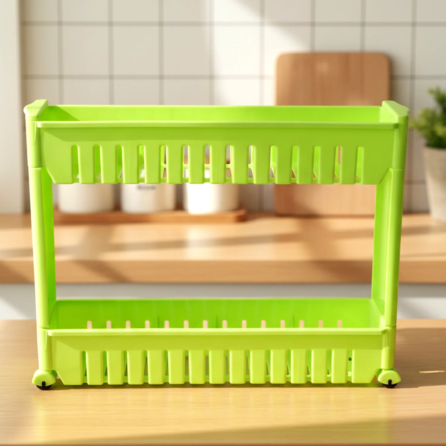 Prexo Plastic 2 Layer Slim Storage Rack with Wheels - Image 3