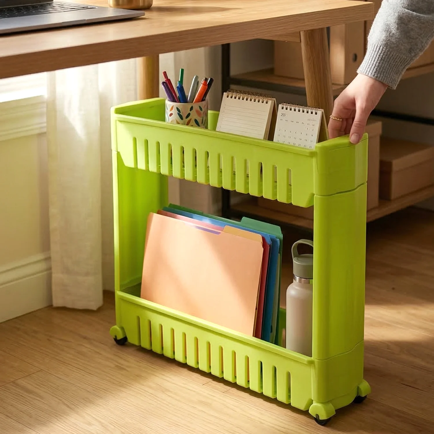 Prexo Plastic 2 Layer Slim Storage Rack with Wheels - Image 5
